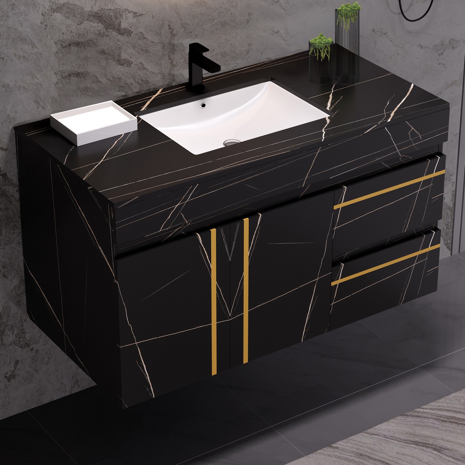 35.4″ Wall Mounted Bathroom Vanity with Sink, Floating Vanity Cabinet, 2 Drawers