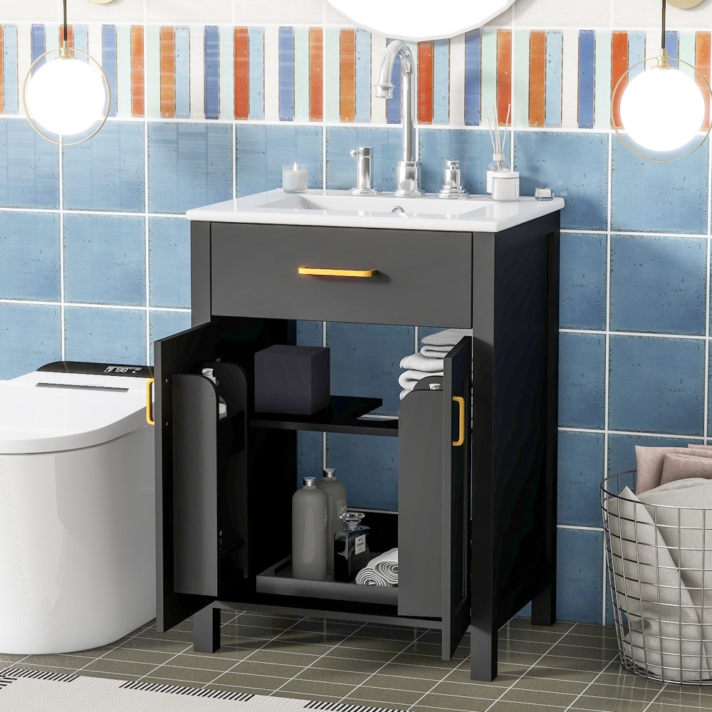 24″Bathroom Vanity Combo with Ceramic sink, Luxurious Space-Saving Vanity