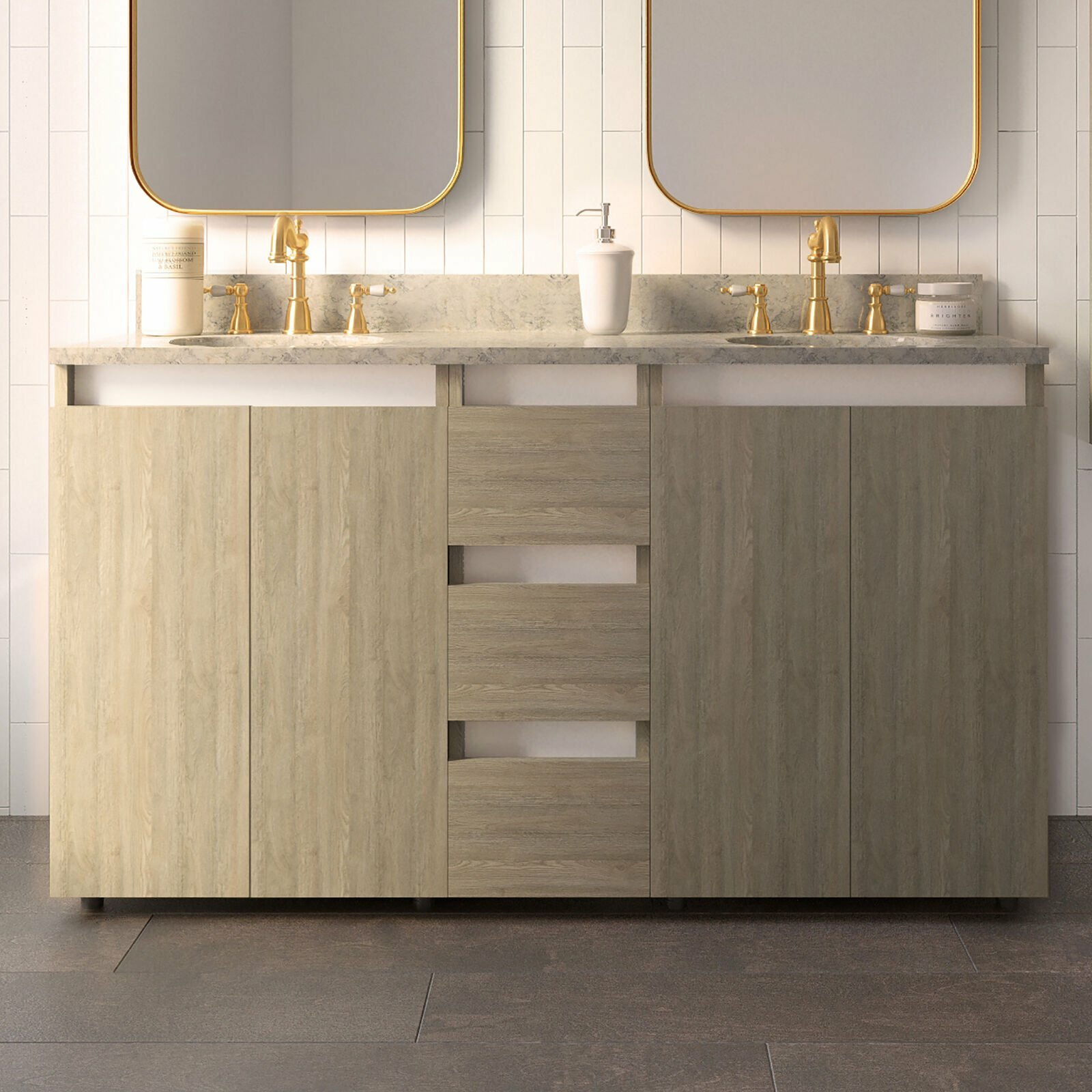 Tennesse 60″ Vanity Base Cabinet | Toasted Oak Wood | 60 X 33,5 X 21,5 In