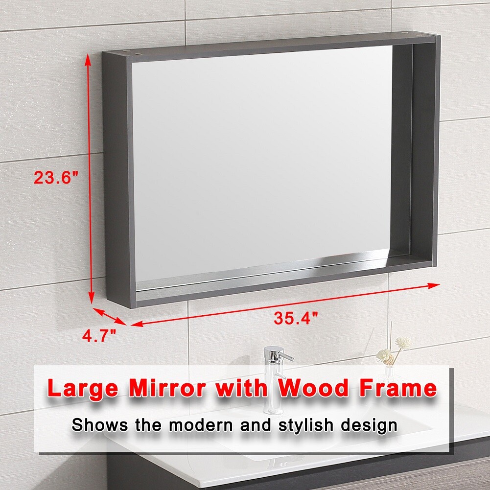 Wall-mount 36″ Bathroom Vanity Wood Cabinet w/ Resin Basin Sink & Mirror Combo