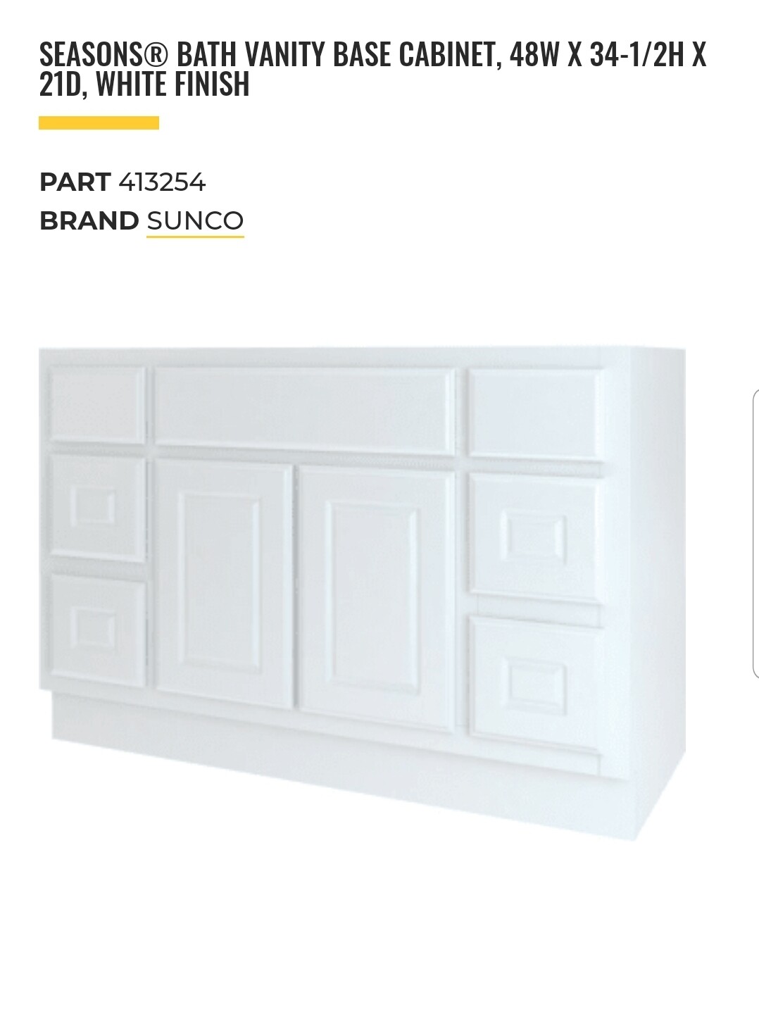 Seasons Bath Vanity Base Cabinet, 48w X 34-1/2h X 21d, White Finish