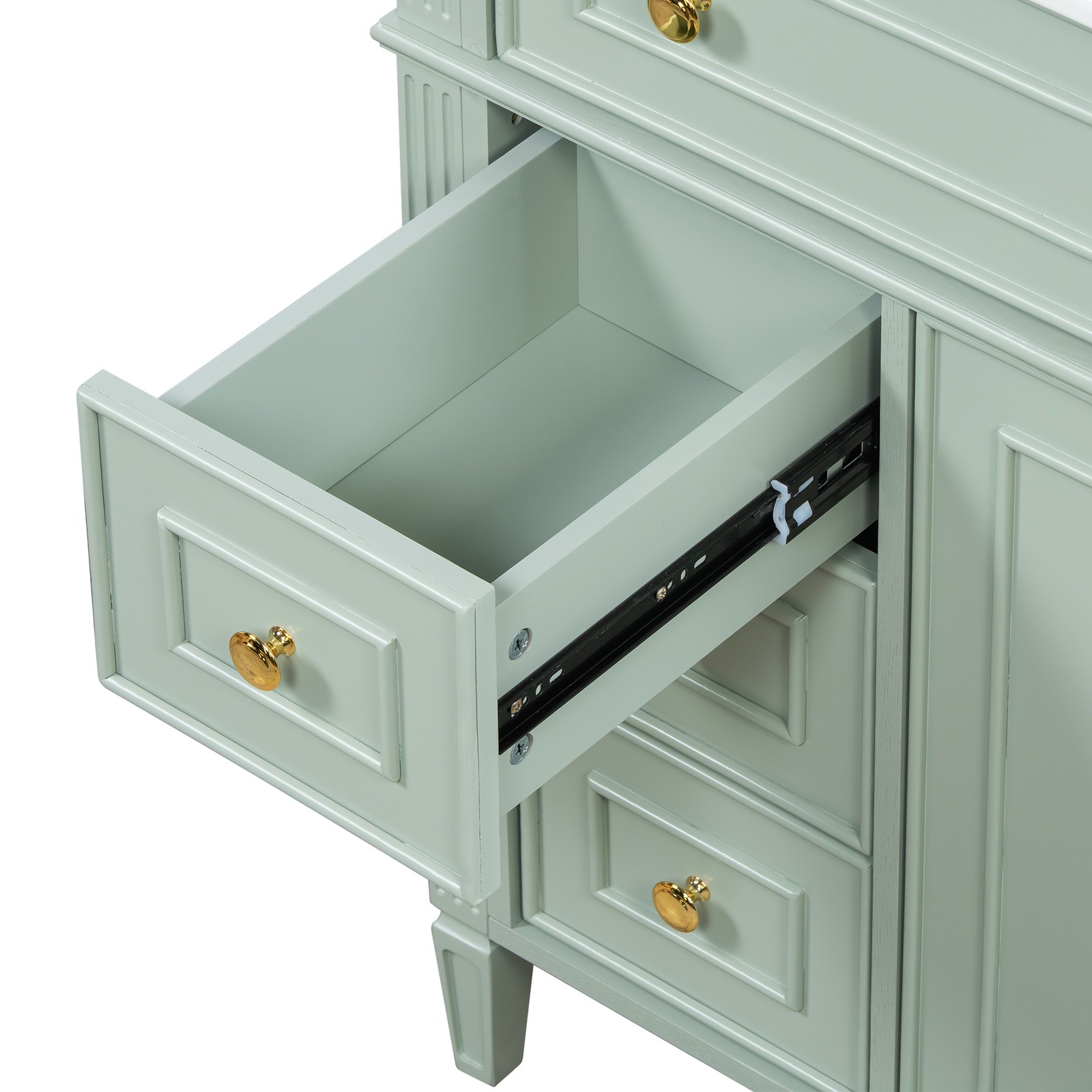36 Inch Bathroom Vanity with Sink, Green Solid Wood Cabinet, Gold Handles