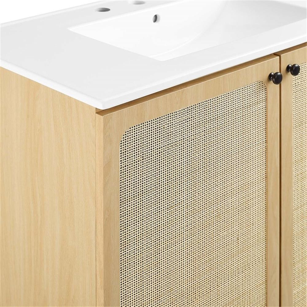 Modway Chaucer 36″ Wood & Rattan Bathroom Vanity in Oak/White
