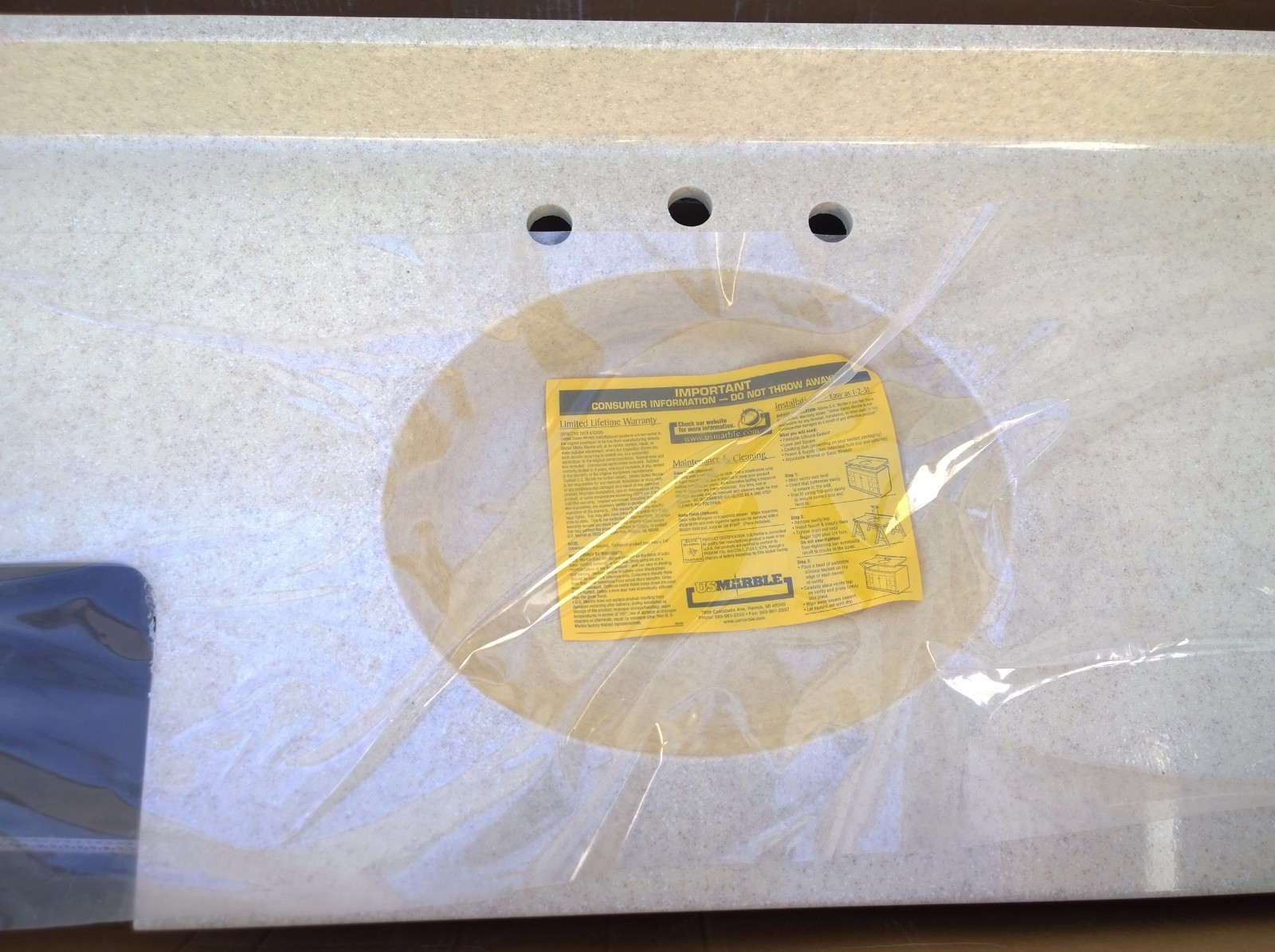 NIB Bath Premium CULTURED GRANITE Vanity Cabinet Top SINK 68″W x 22″/13″ D