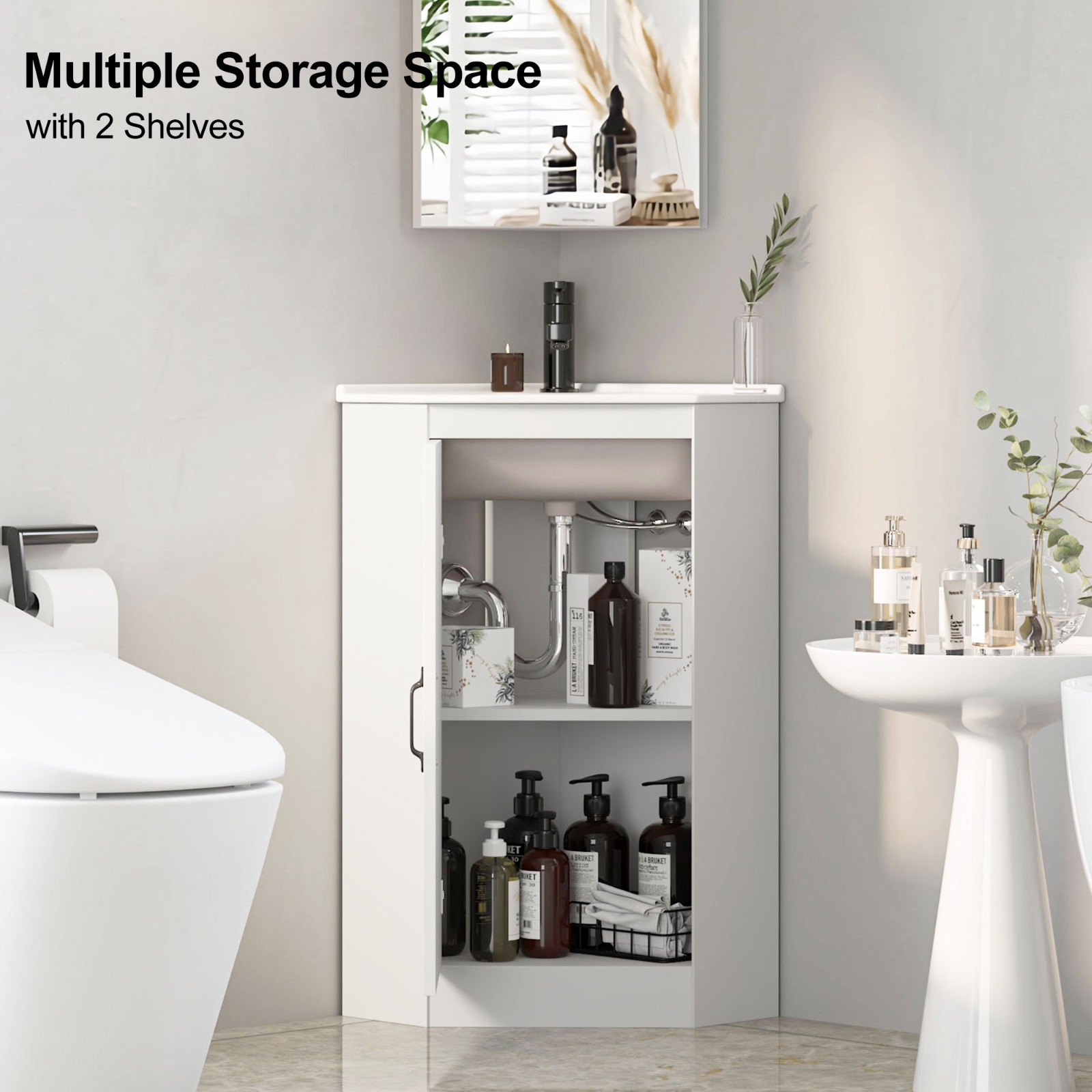 Corner Bathroom Vanity Sink Combo for Small Space Freestanding Compact Space New