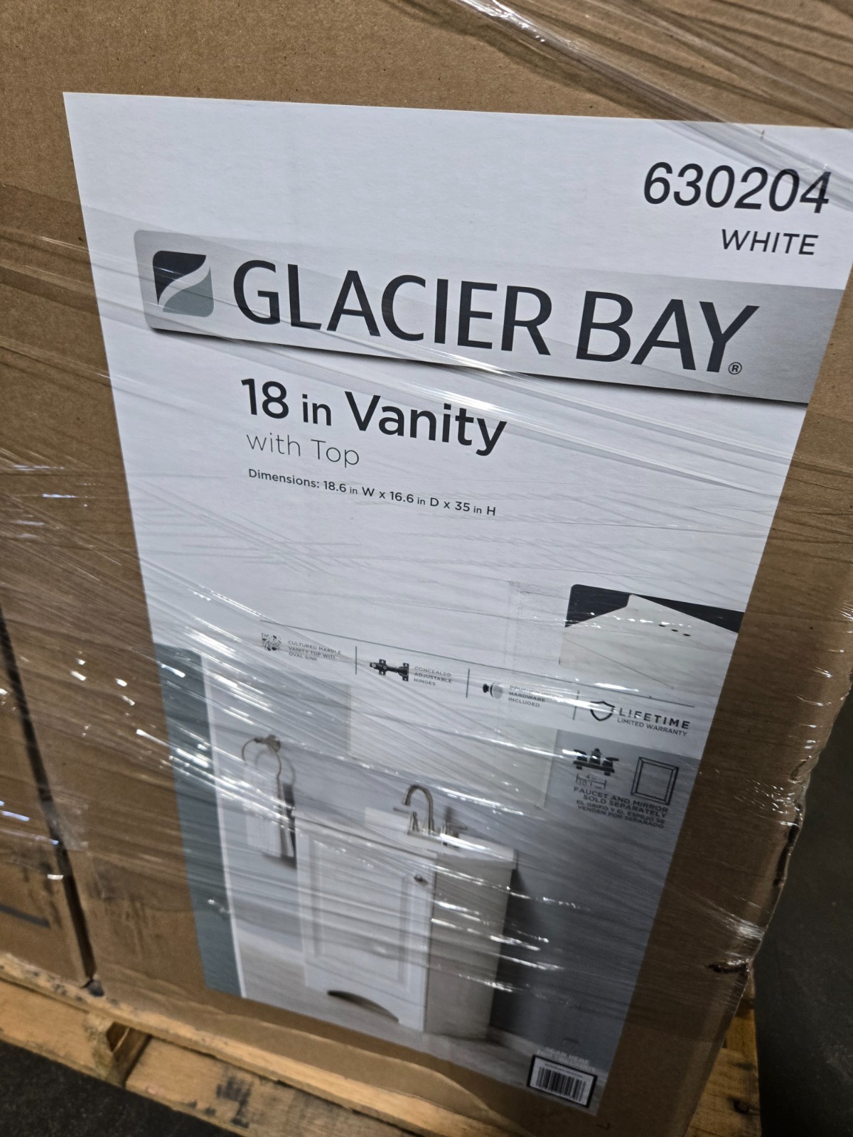 Pallet Sale – 8 Boxes – Glacier Bay 18in Vanity w/Top