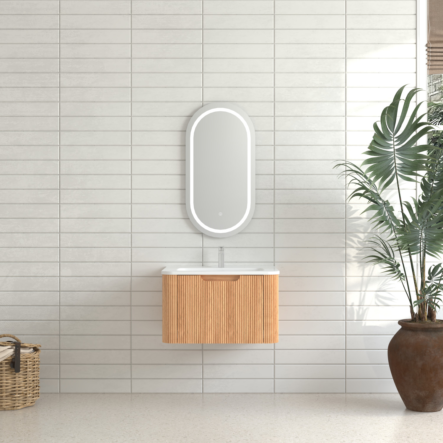 24″ Wall-Mounted Floating Bathroom Vanity with Ceramic Basin in Walnut