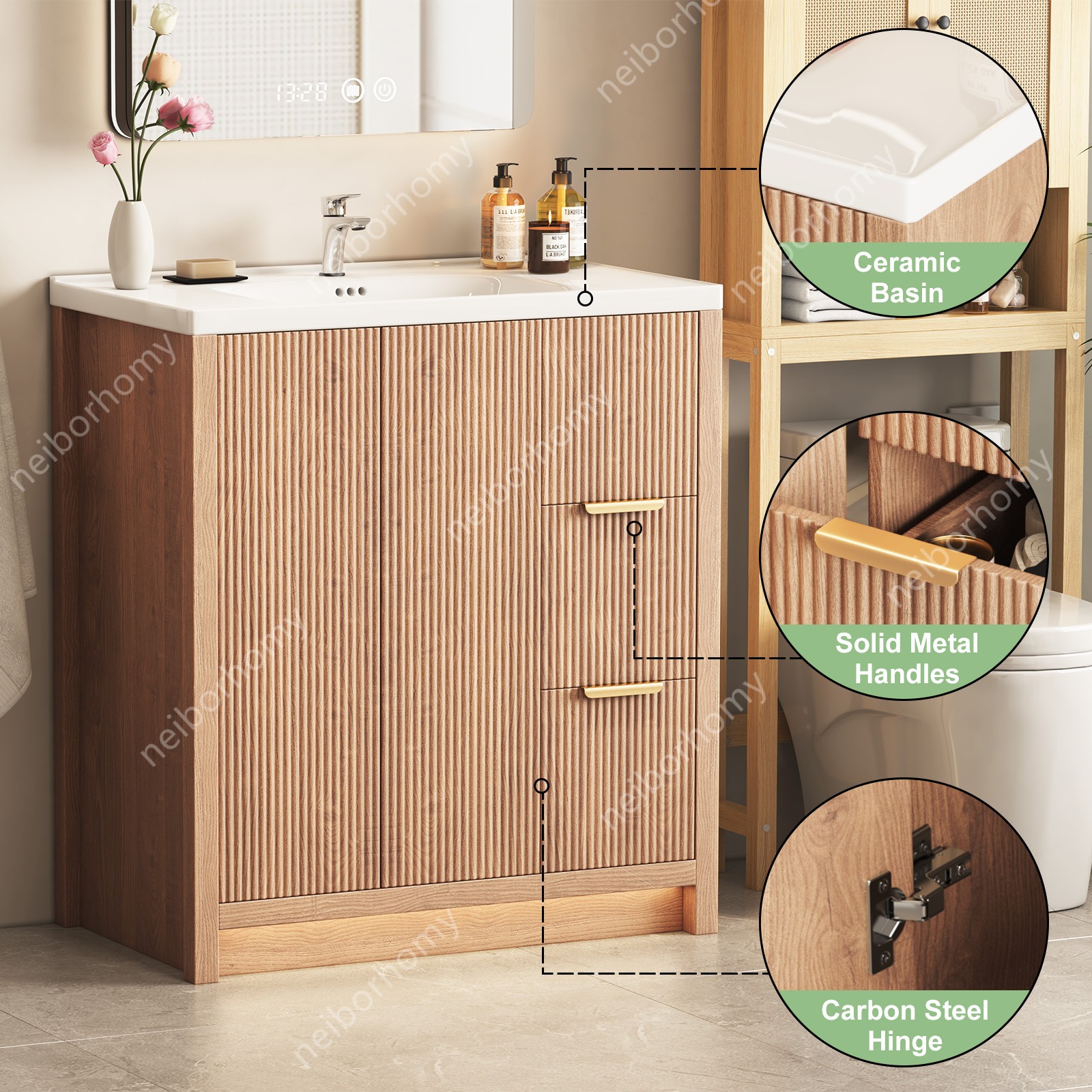 31 Inch Vanity Wood Bathroom Vanity Cabinet W/ Countertop Ceramic Sink