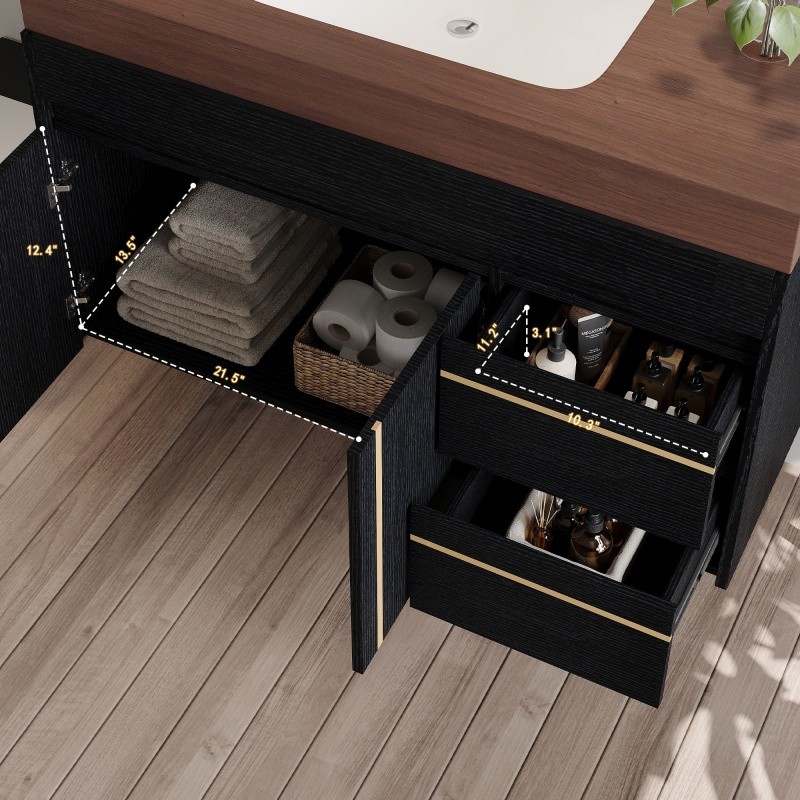 36″ Modern Floating Bathroom Vanity w/Integrated Ceramic Sink & Faux Marble Top