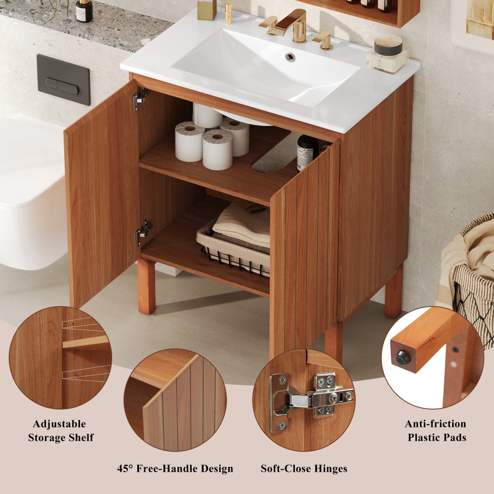 Bathroom Vanity with Ceramic Sink Features 2 Doors and Ample Storage Space