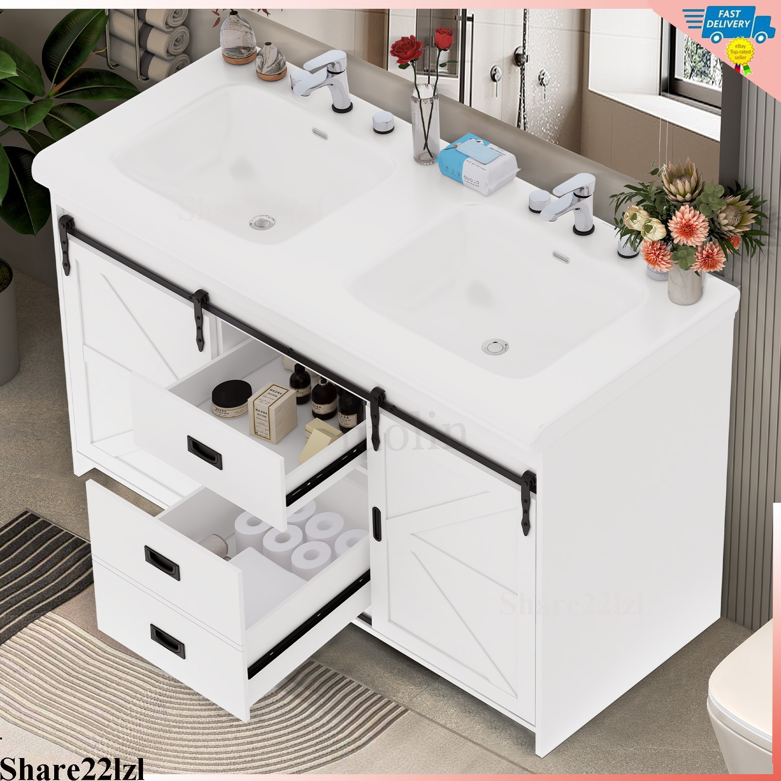 47″ Bathroom Vanity with Ceramic Sink Modern Storage Cabinet w/Soft Close Doors