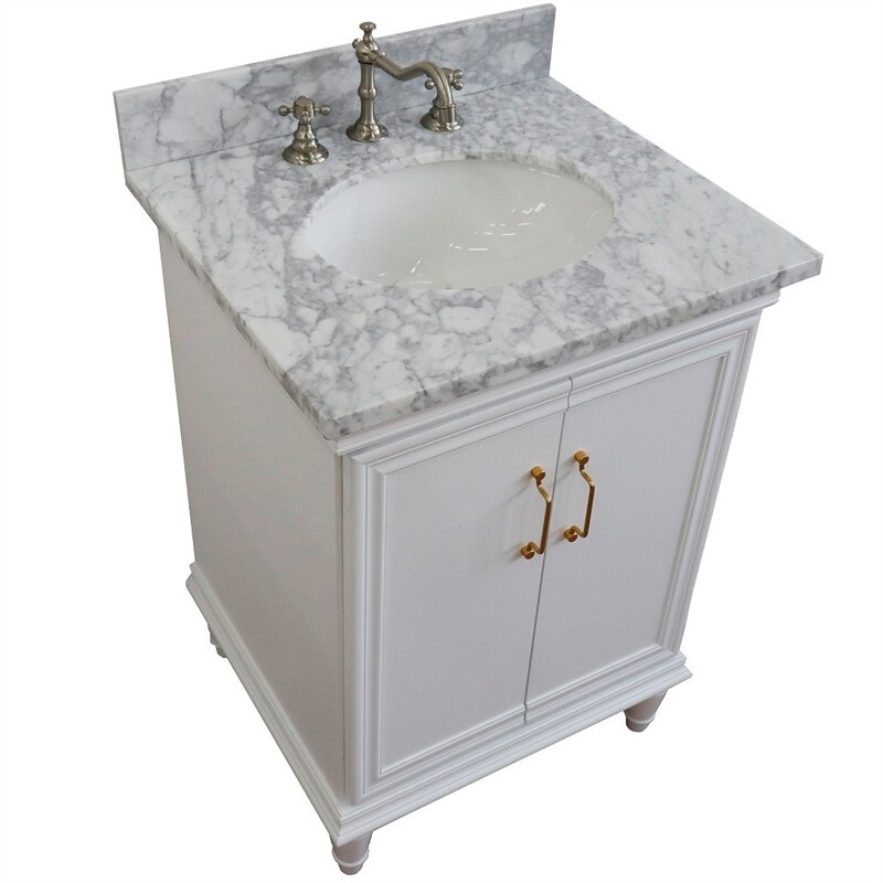 25 in. Single Wooden Vanity White with White Carrara Oval Sink