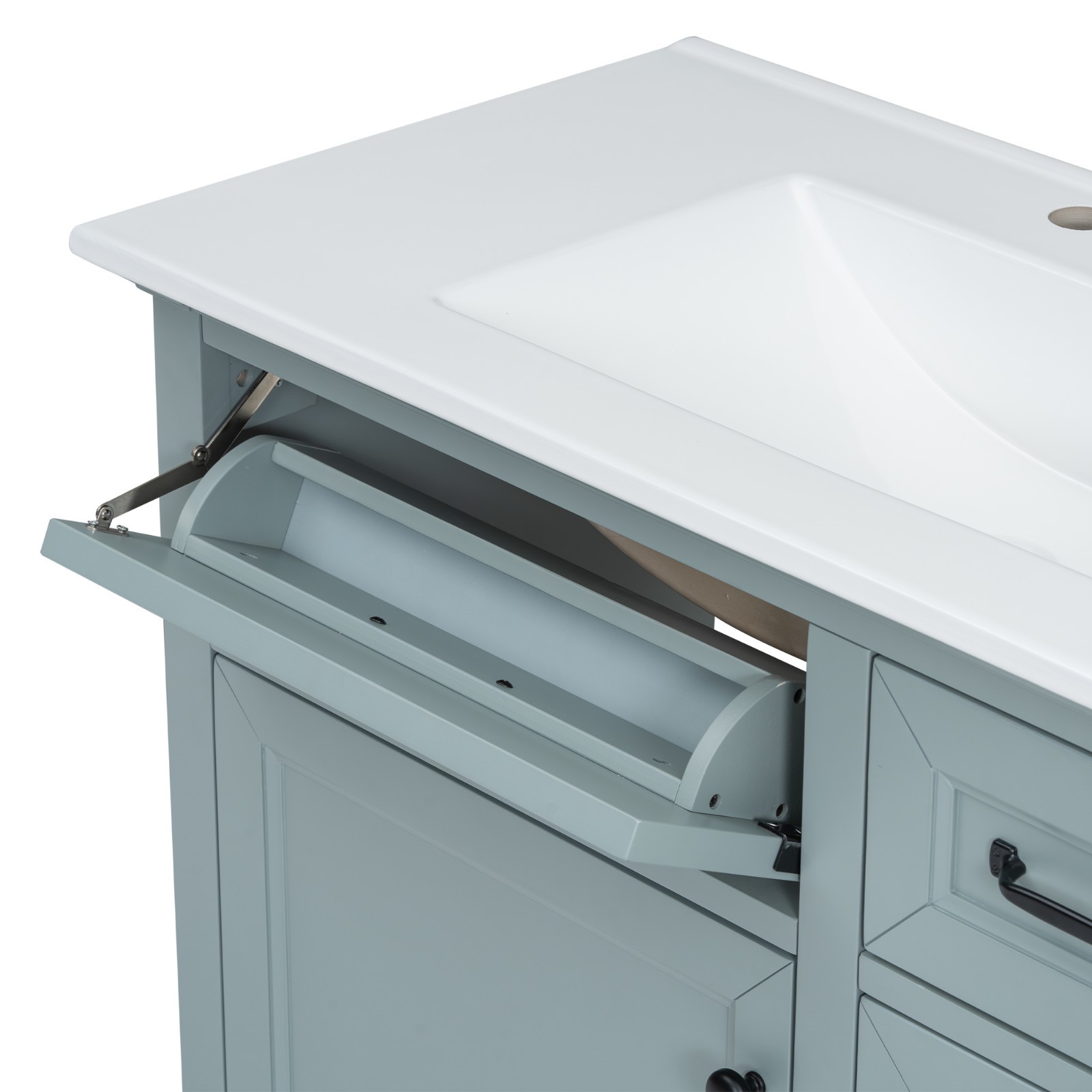 36″ Bathroom Vanity With Ceramic Sink Storage Drawers Doors 3 Faucet Holes