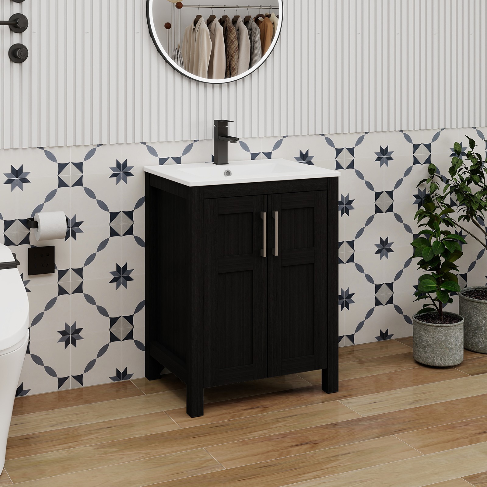 24/30/36 inch Bathroom Cabinet with Ceramic Sink, 2 Soft Close Doors & 2 Drawers