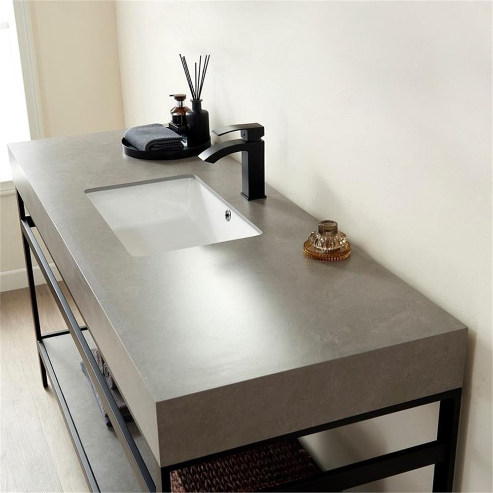 Funes 60″ Single Sink Bathroom Vanity in Matte Black Frame Gray Top No Mirror