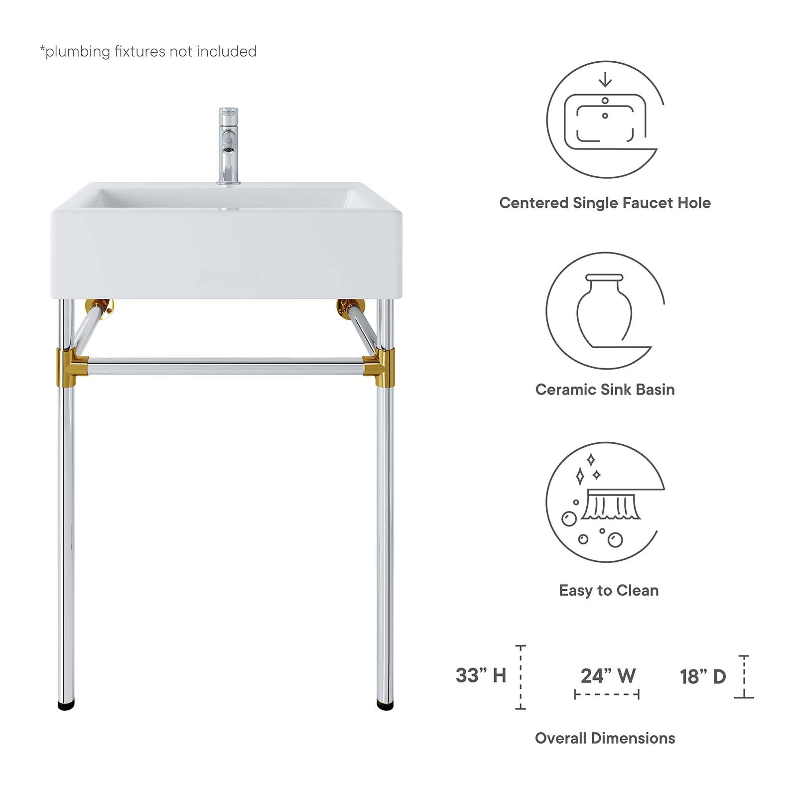Modway Redeem 24″ Wall-Mount Silver Stainless Steel Bathroom Vanity