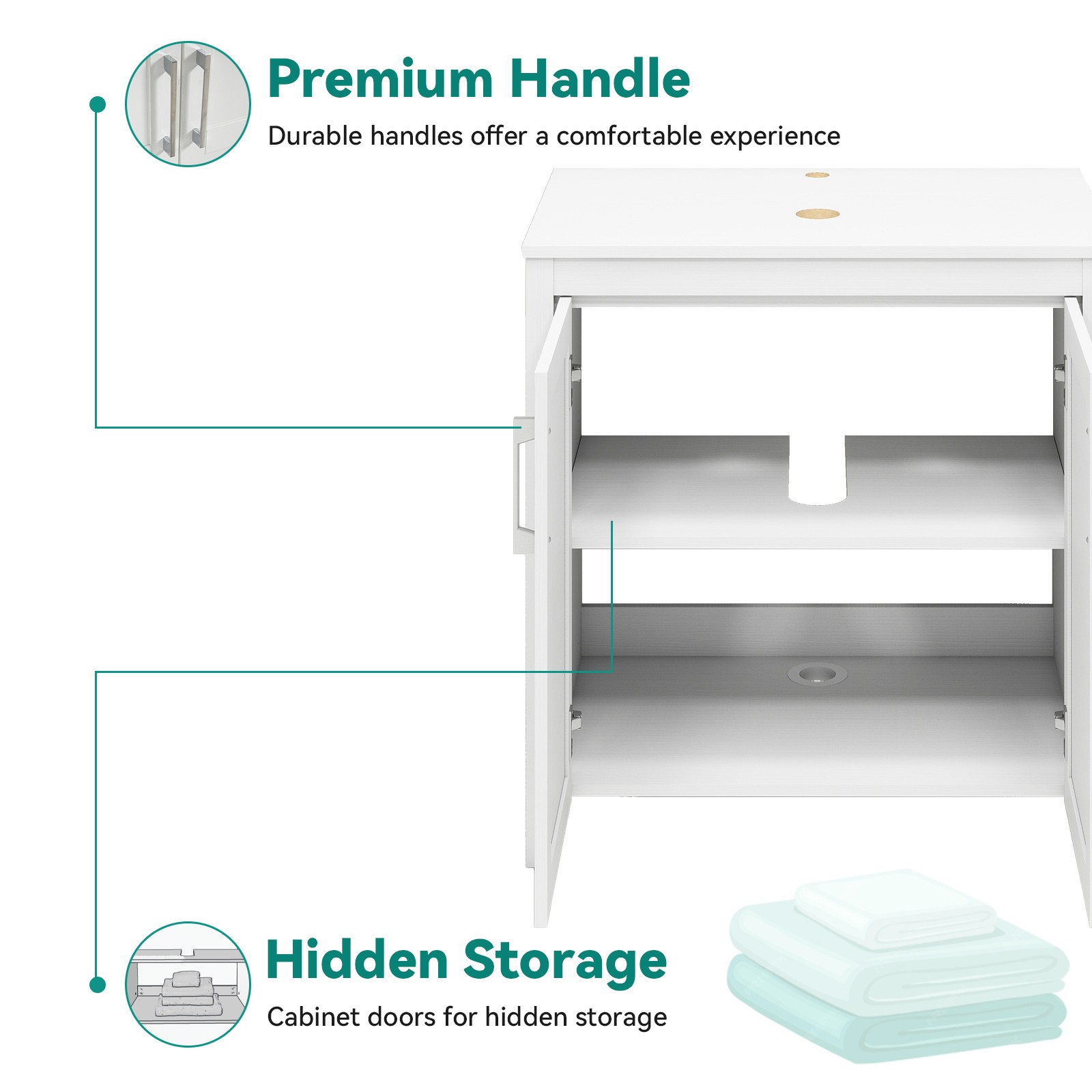 30 Inch Bathroom White Vanity with Vessel Sink Storage Cabinet Pop Up Drain Set