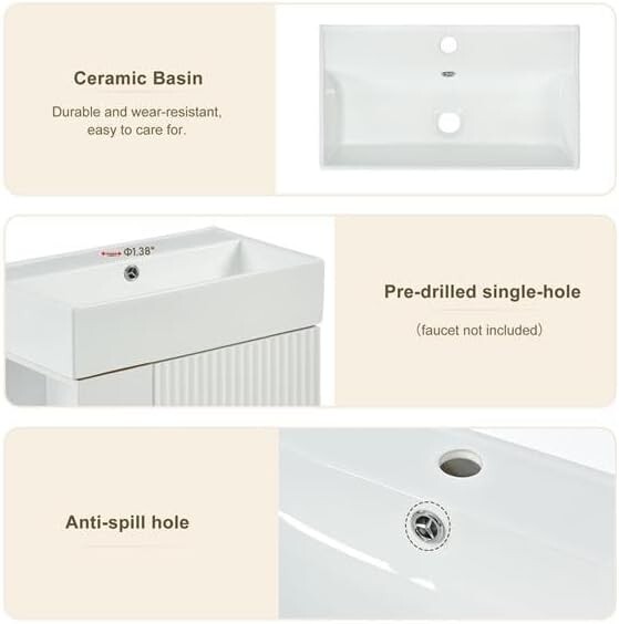 21.6″ x 12.5 Bathroom Vanity Sink Top Only, Bright White