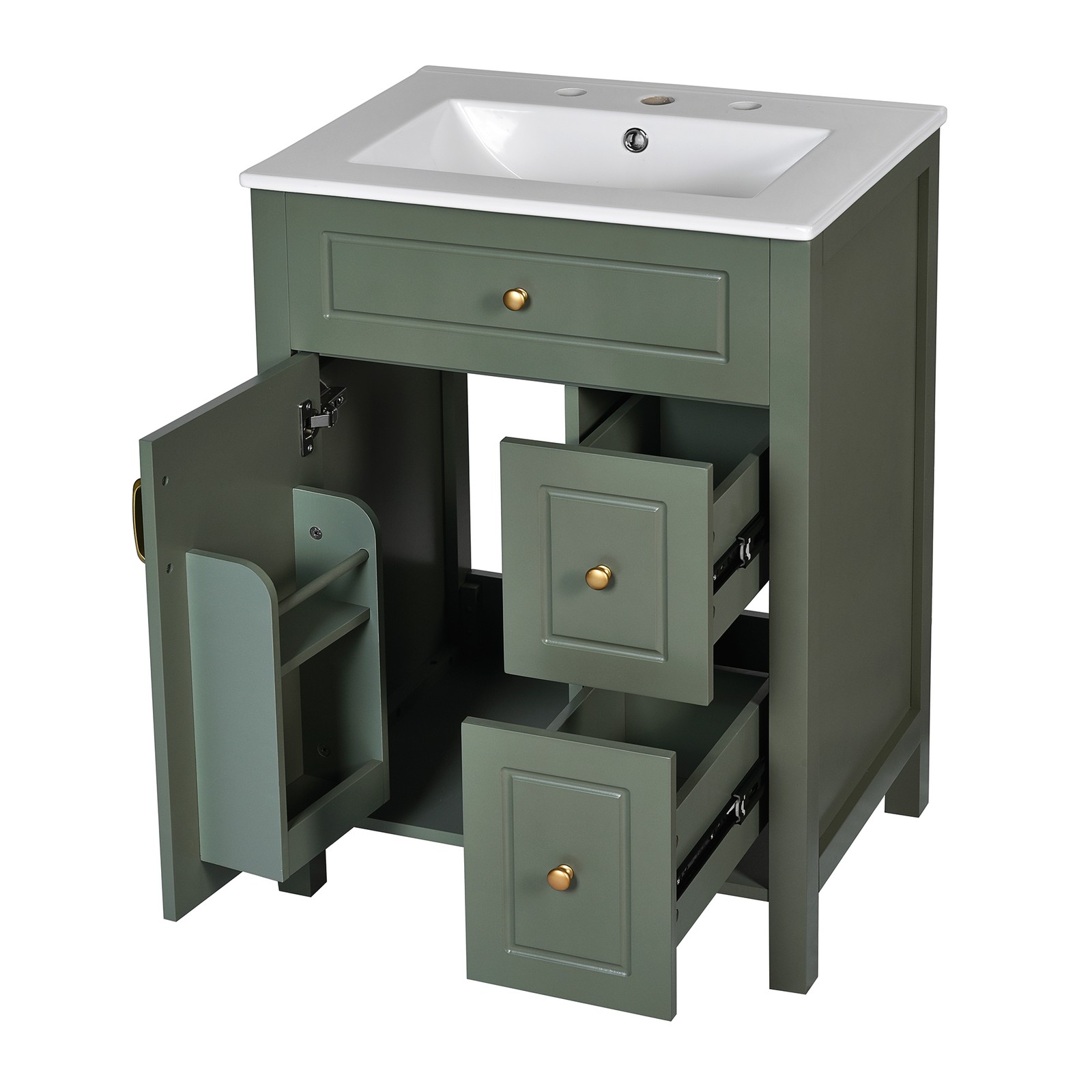 24″ Bathroom Vanity with Ceramic Sink Modern Bathroom Storage Cabinet Soft Close