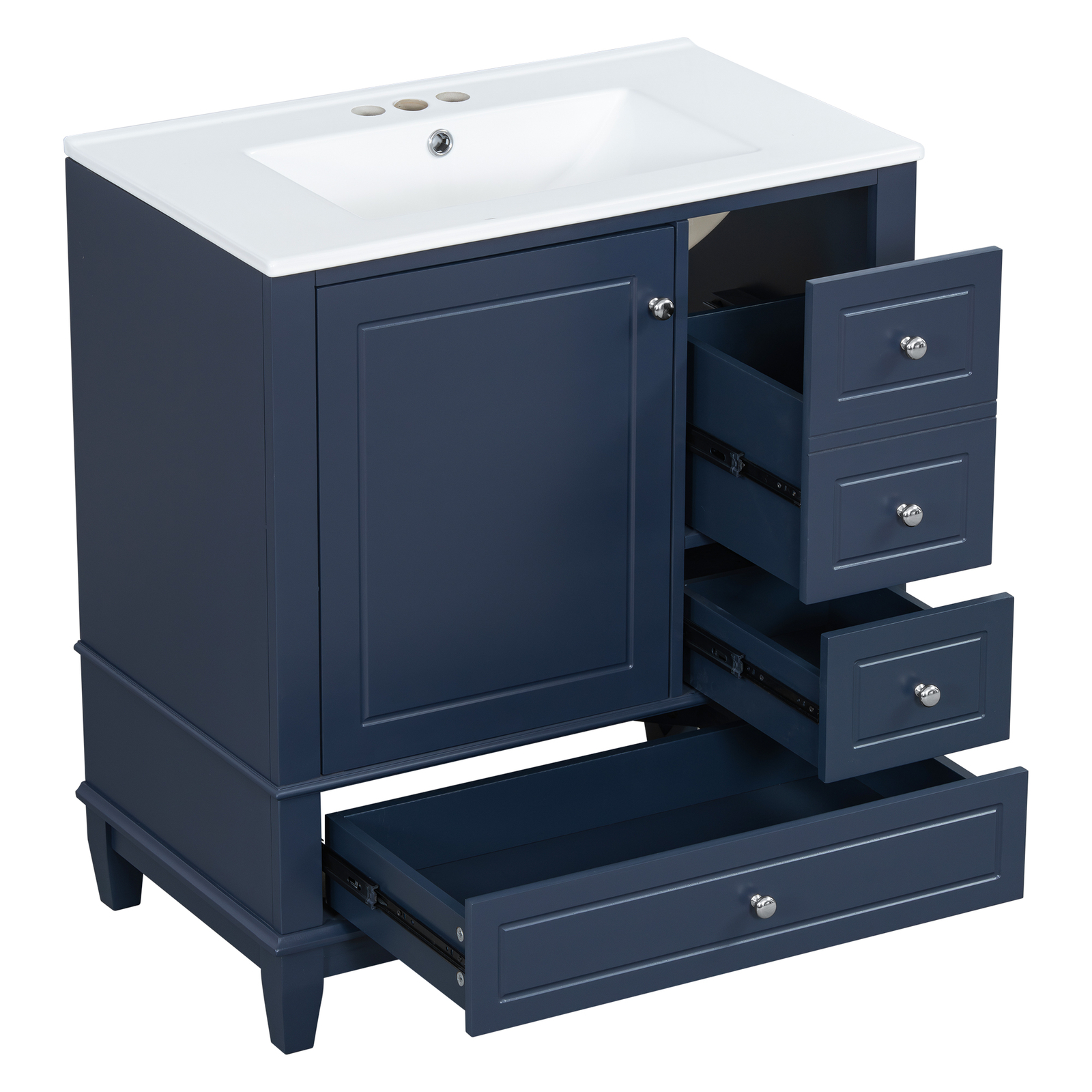 30″ Bathroom Vanity w/Ceramic Sink Freestanding Solid Wood Storage Cabinet Shelf