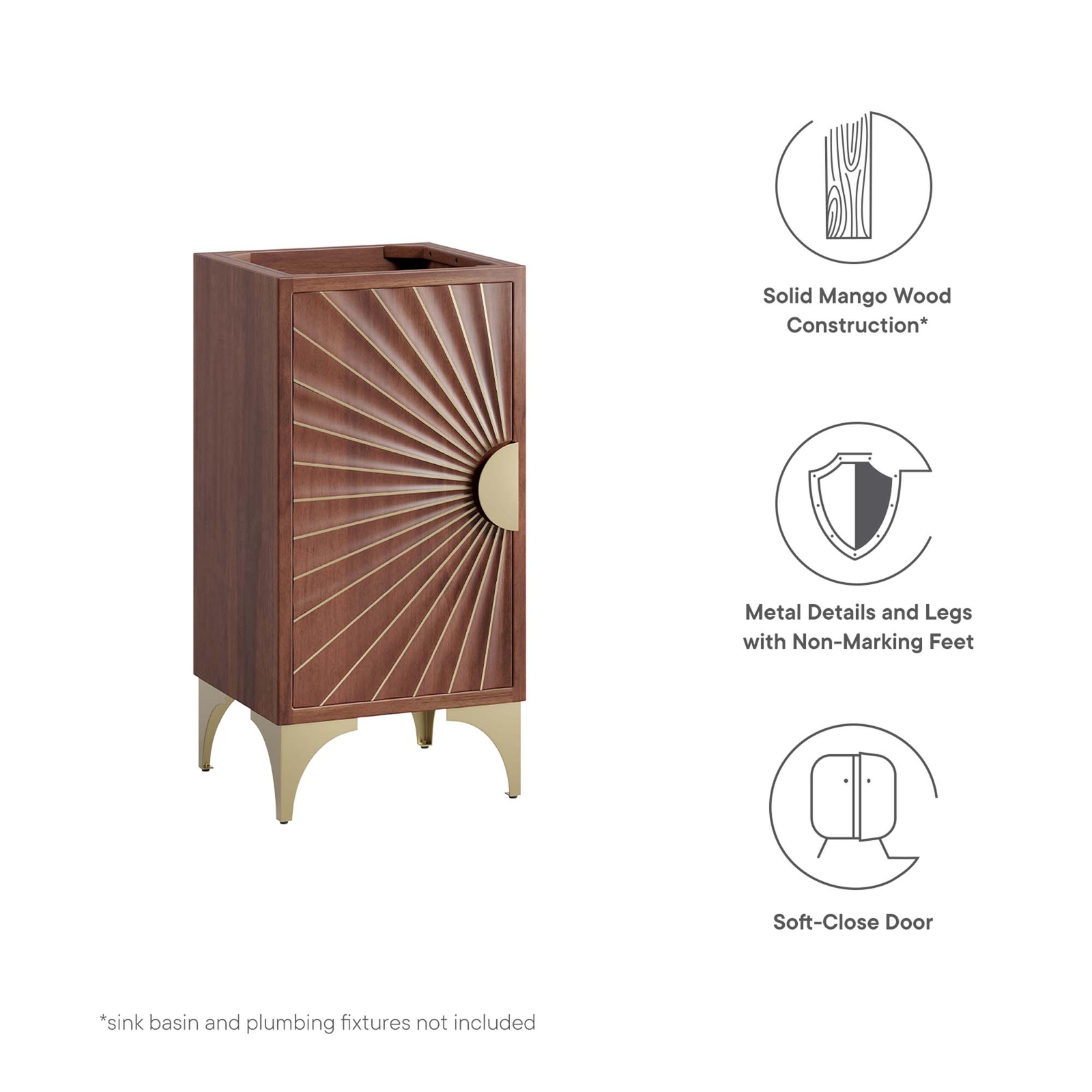Modway Daylight 18″ Bathroom Vanity Cabinet in Walnut – Sink Basin Not Included