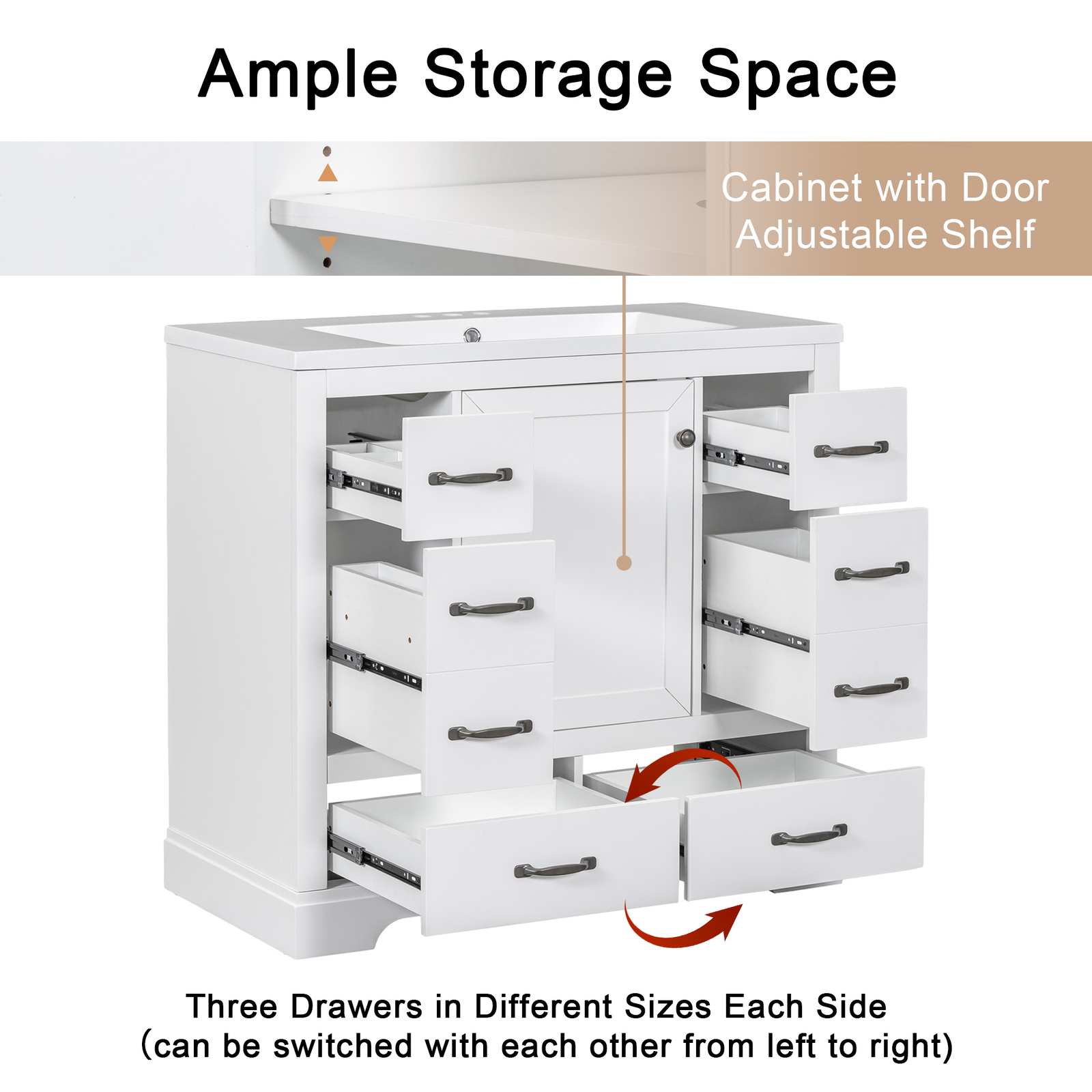36“ Bathroom Vanity w/ Sink, 6 Drawers, Freestanding Storage Bath Vanity Cabinet