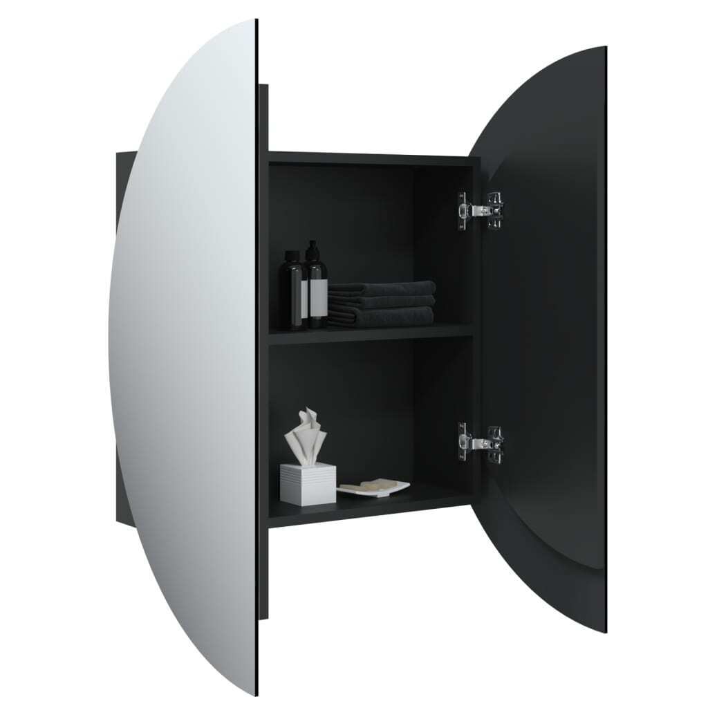 Bathroom Cabinet with Round Mirror&LED Black 21.3″x21.3″x6.9″