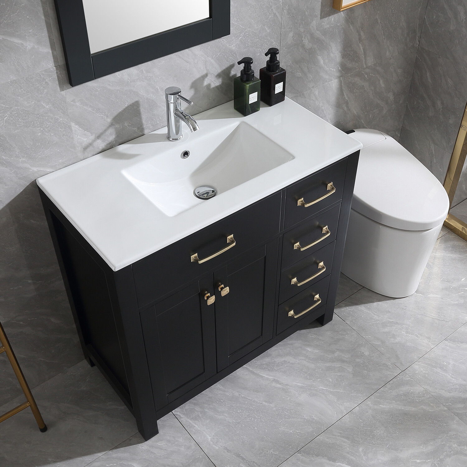 Undermount Ceramic Shaker 36″ Single Bathroom Vanity Set & Mirror Free Standing