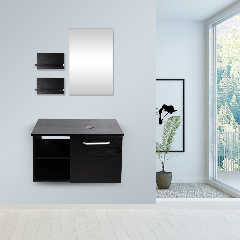 28 Inch Bathroom Vanity Floating Cabinet 2 Shelves With Vessel Sink Faucet Set