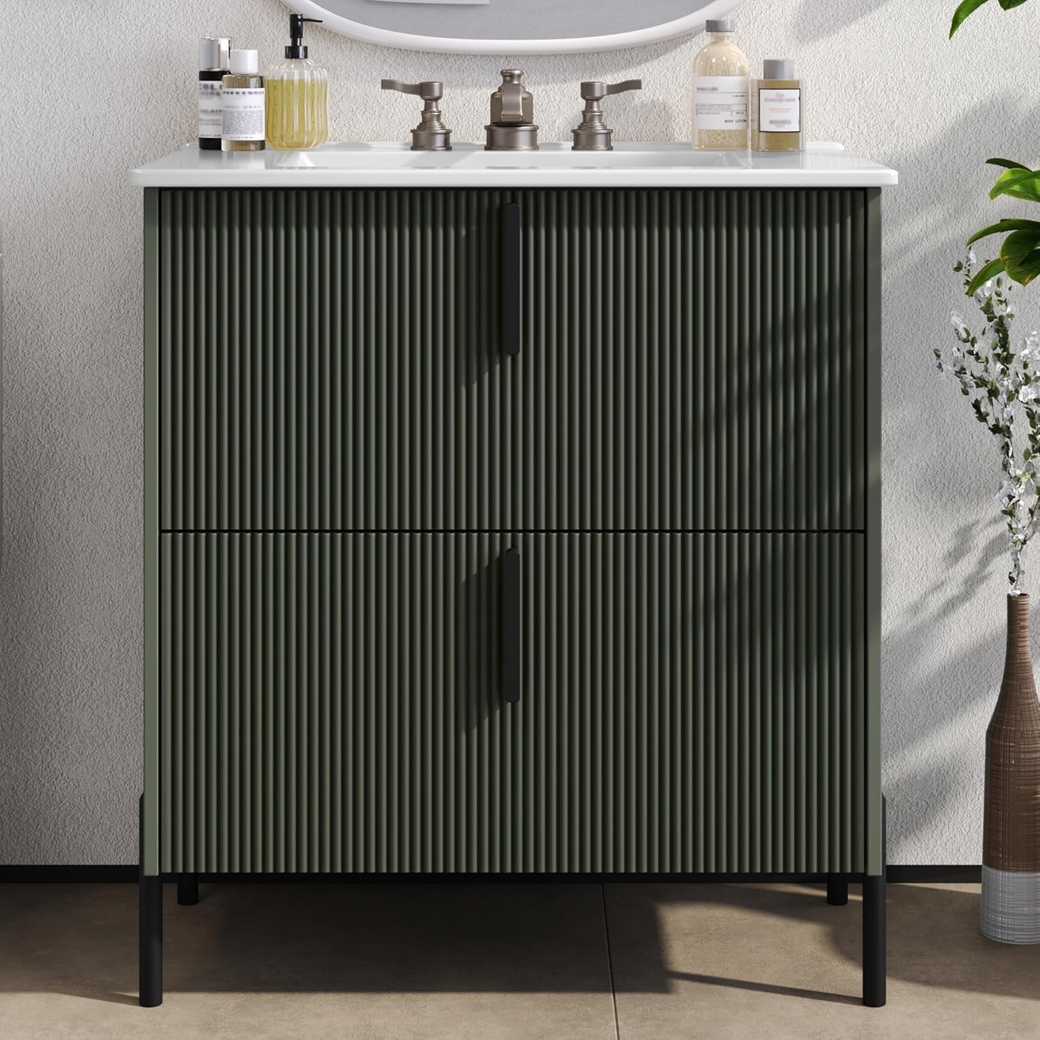 30 in.Bathroom Vanity with Fluted Design Vanity with Sink Suit For Any Bathroom