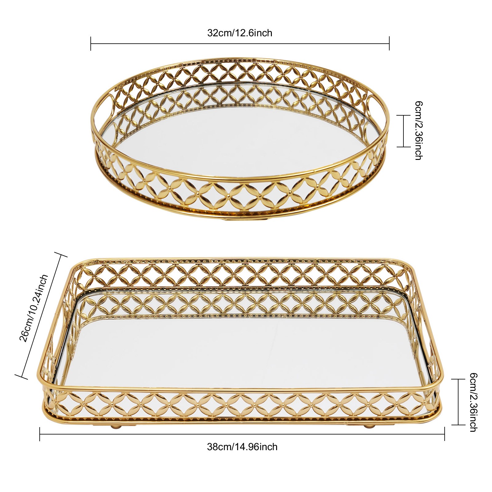 Decorative Tray Mirror Tray, Mirrored Vanity Tray for Bathroom Counter