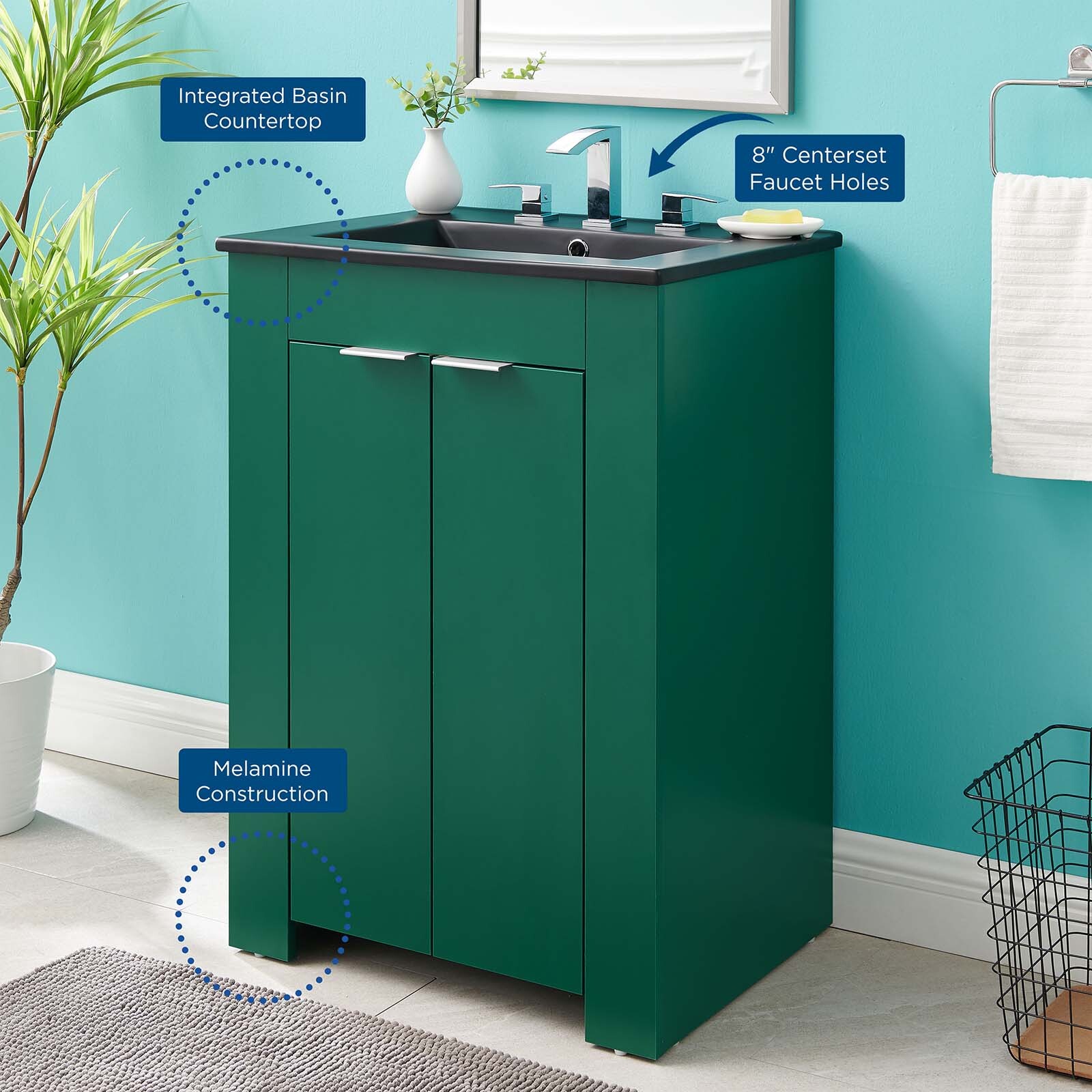 Modway Maybelle 24″ Bathroom Vanity In Green Black