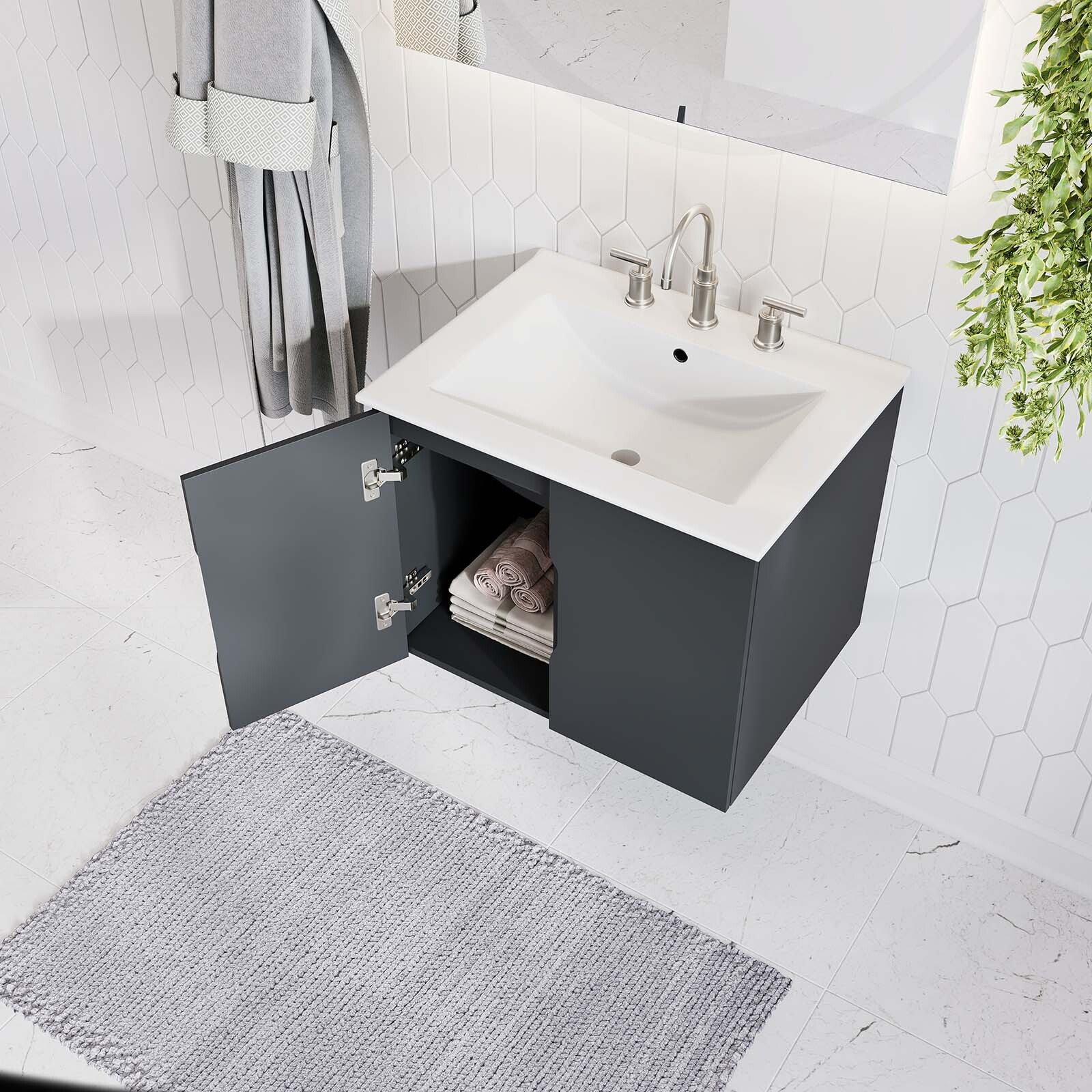 Modway Vitality 24″ Wall-Mount Bathroom Vanity in Gray White
