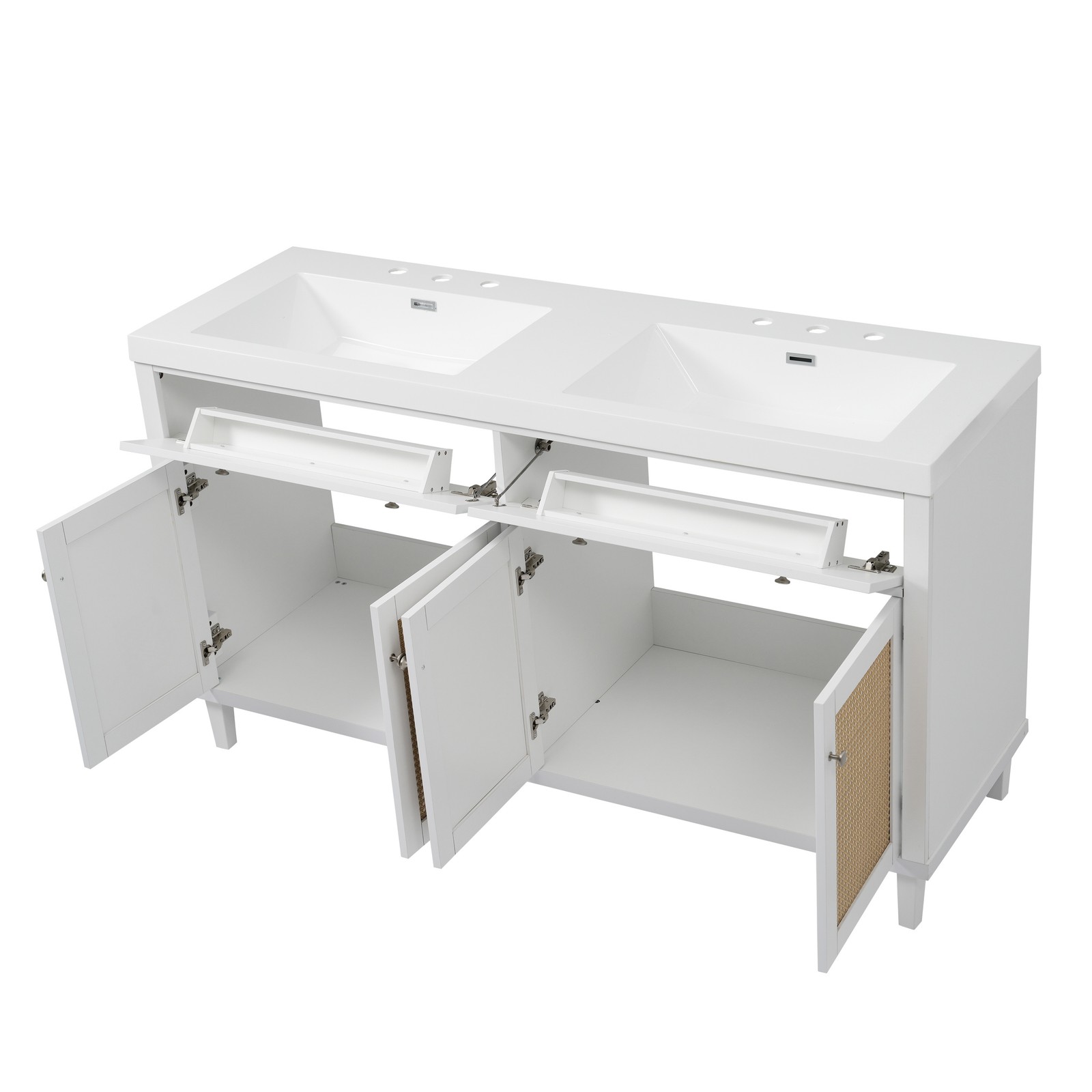 60” Bathroom Vanity with Double Sink with 2 Tip-Out Trays / Flip-Out Drawers