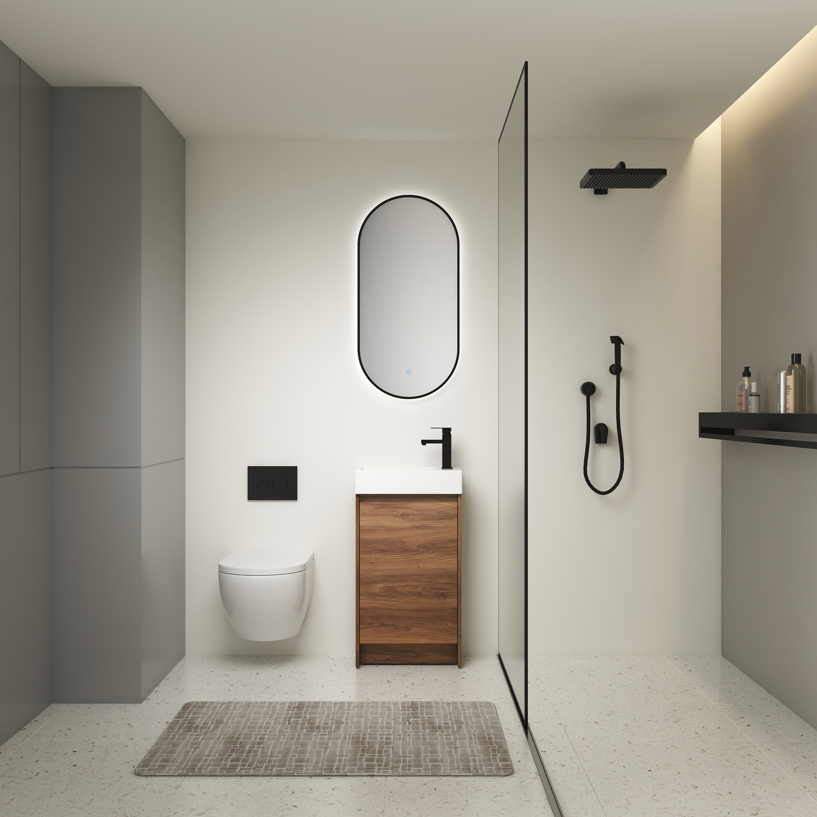 18in Free Standing Bathroom Vanity Cabinet W/ Ceramic Sink Basin for Small Space