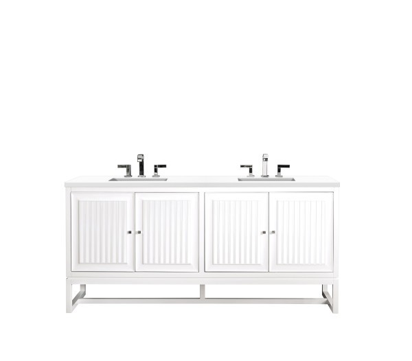 72″ James Martin Athens E645-V72-GW-3WZ Double Vanity Cabinet White Zeus Top