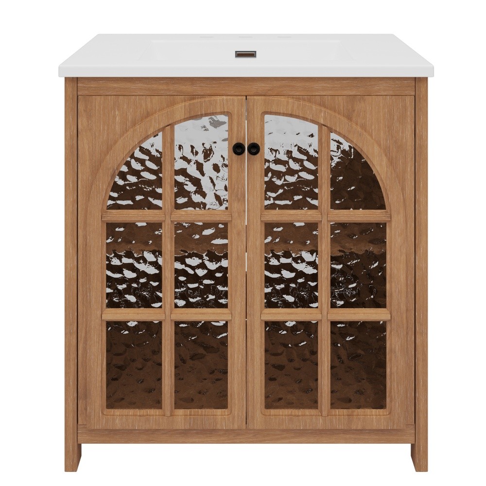30″ Rustic Bathroom Vanity Cabinet w/Ceramic Sink Bronze Pulls 2 Doors