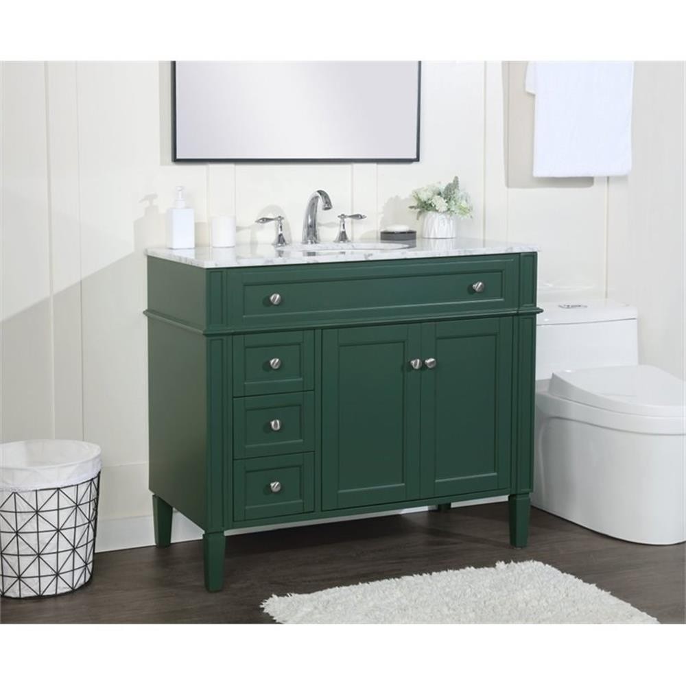 Elegant Decor Park Avenue 40″ Metal MDF Marble Single Bathroom Vanity in Green