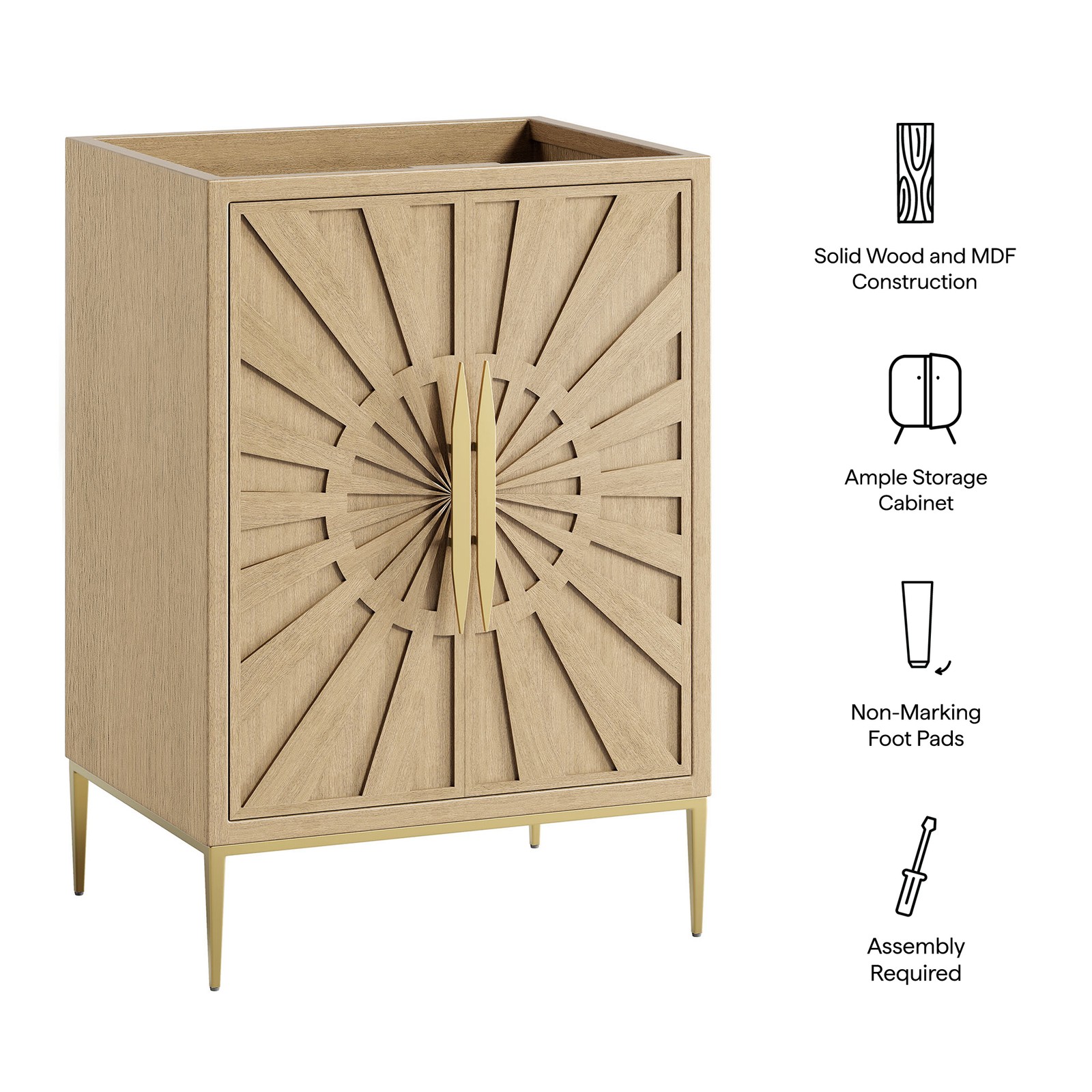 Modway Awaken 24″ Bathroom Vanity Cabinet in Oak – Sink Basin Not Included