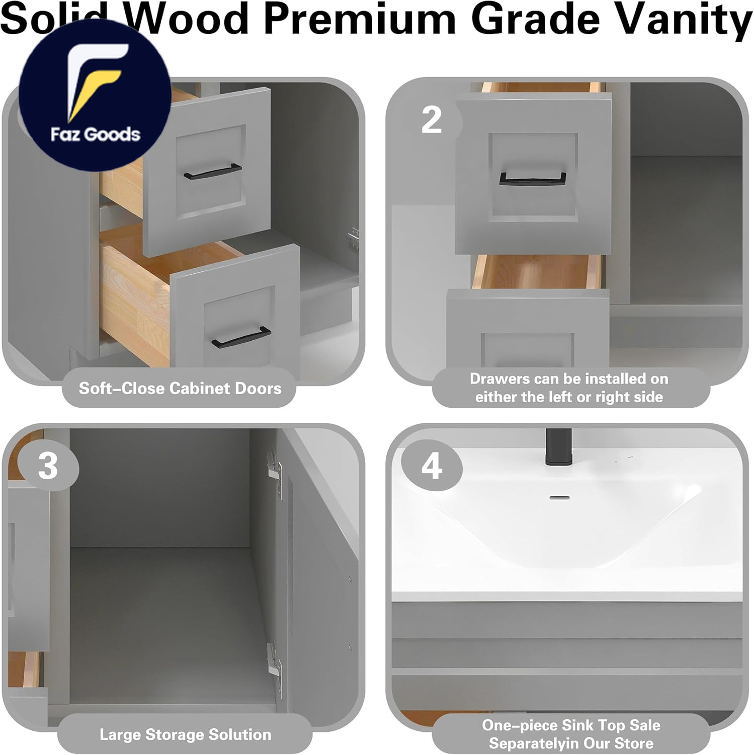 30″ Sink Base Bathroom Vanity with Drawer Light Grey Shaker
