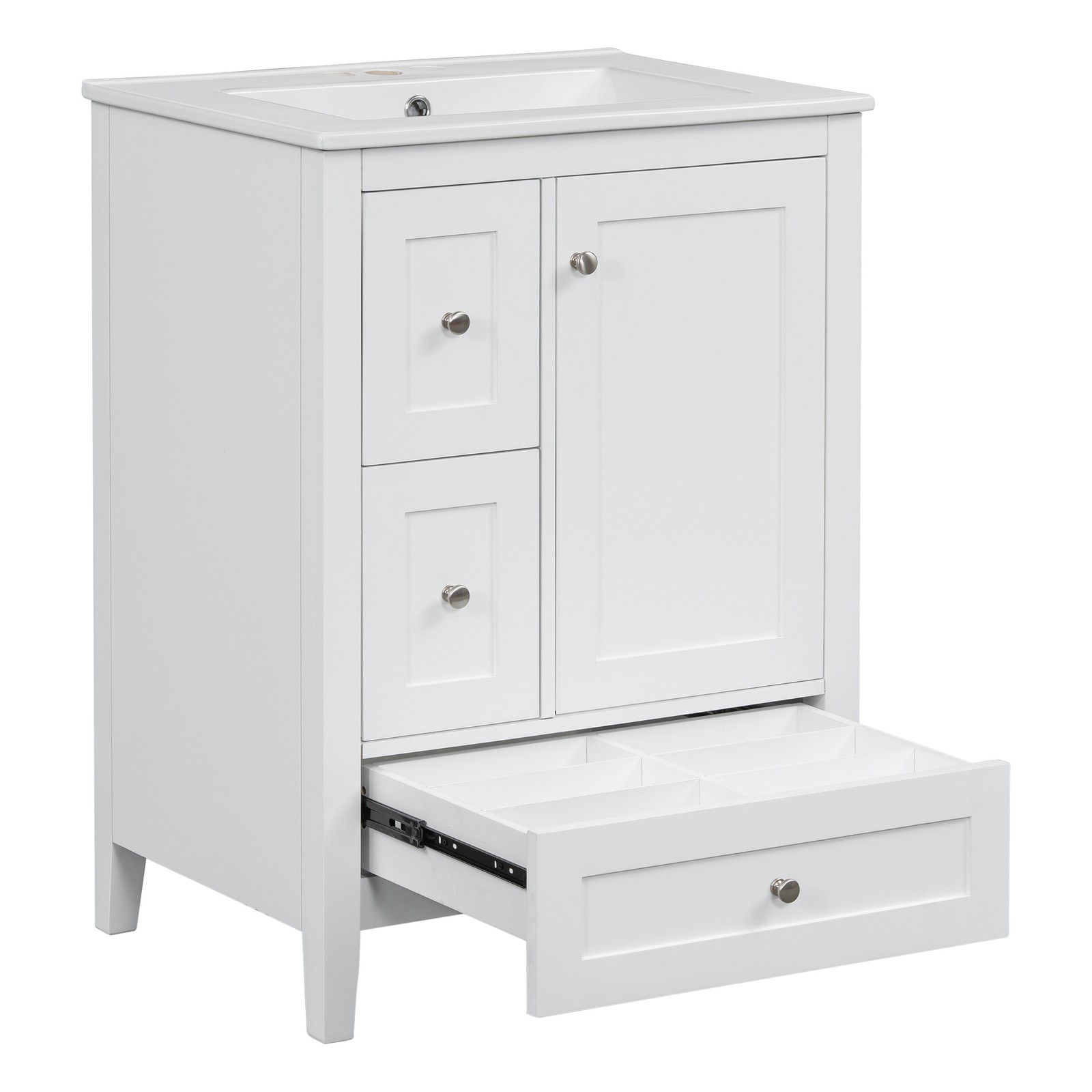 24″ Bathroom Vanity w/Storage, Adjustable Shelf Modern Bathroom Storage Cabinet