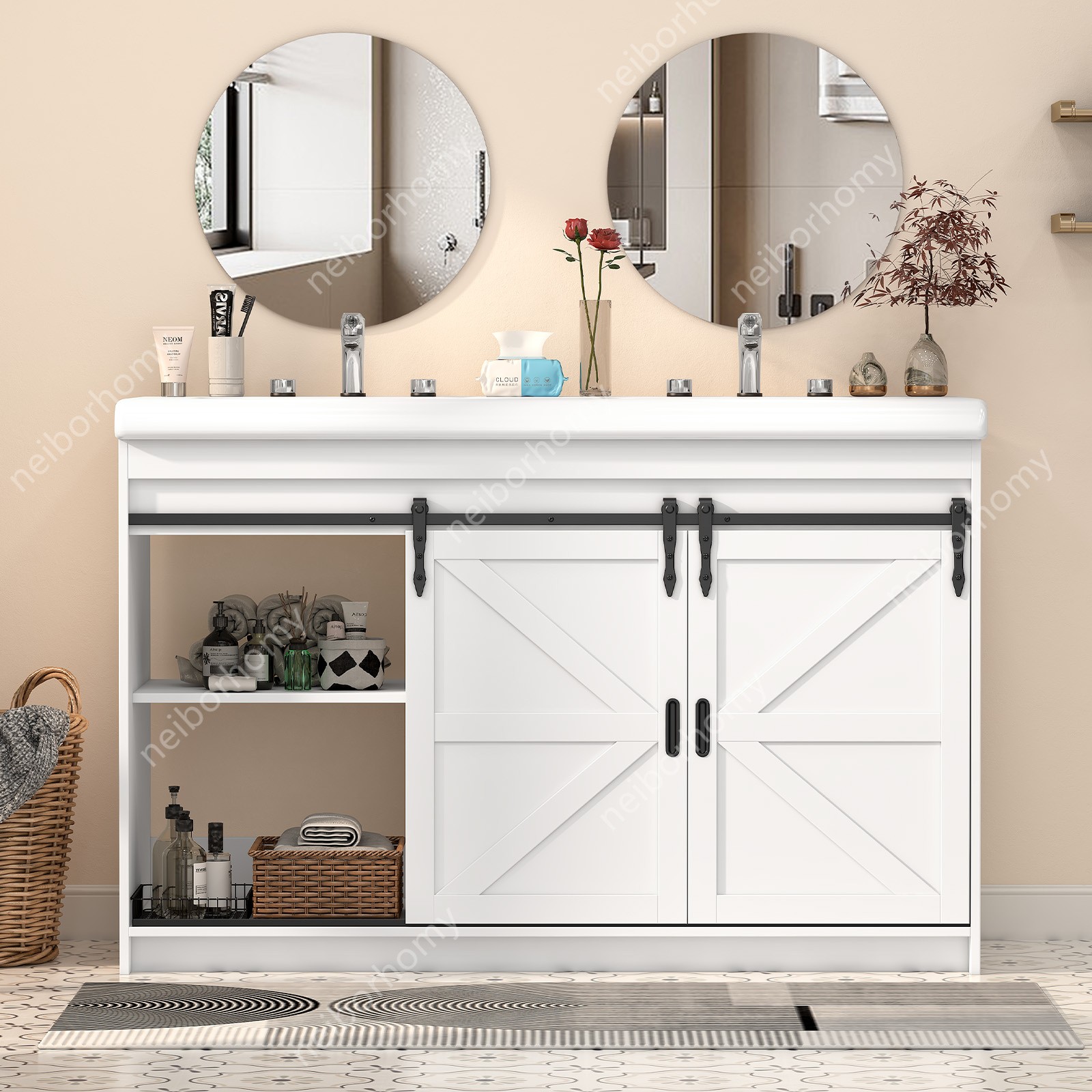 47” Bathroom Vanity with Double Sink Freestanding Bathroom Vanity w/ 3 Drawers