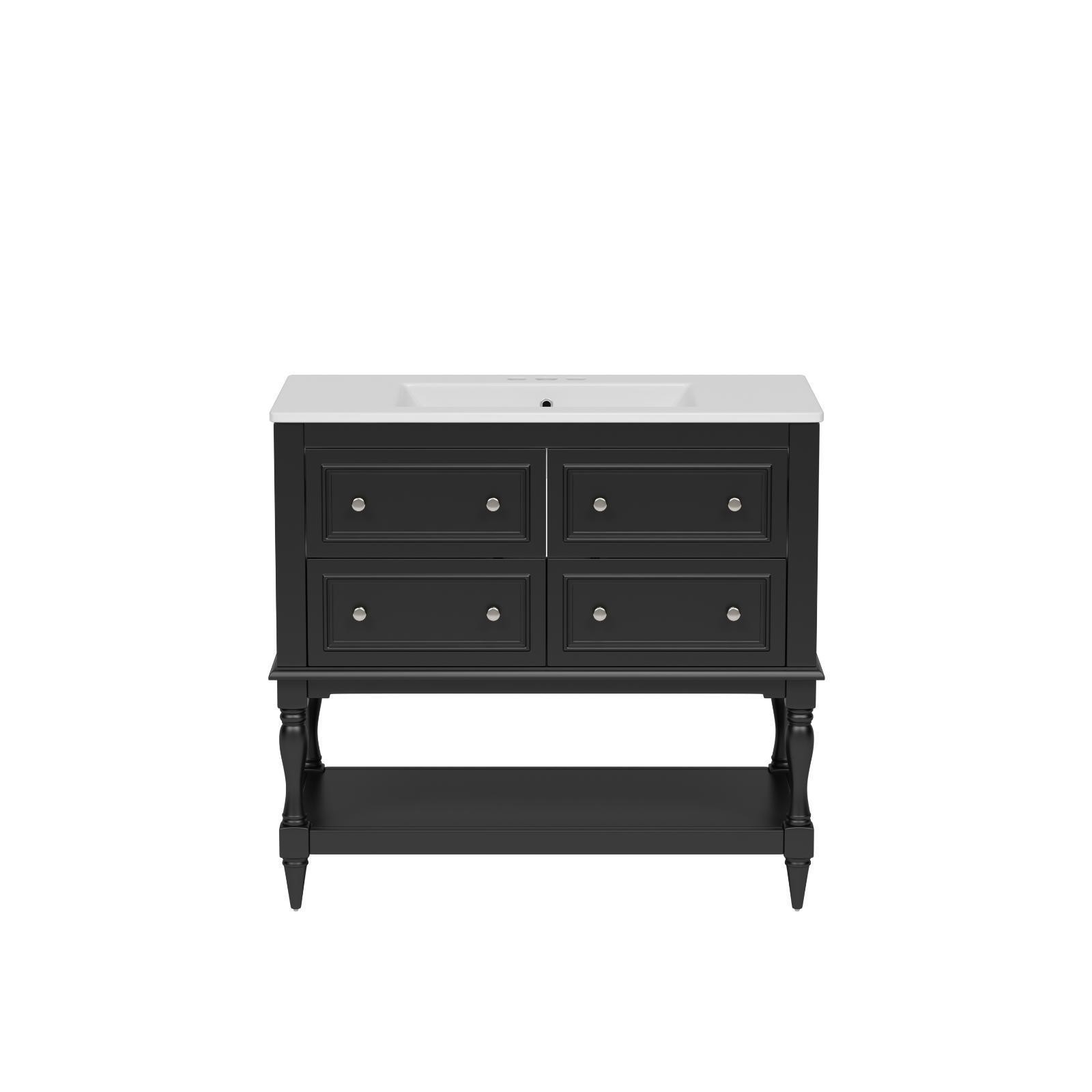 Elegant Black 36” Bathroom Vanity Cabinet with Pre-Drilled Sink, MDF Frame &