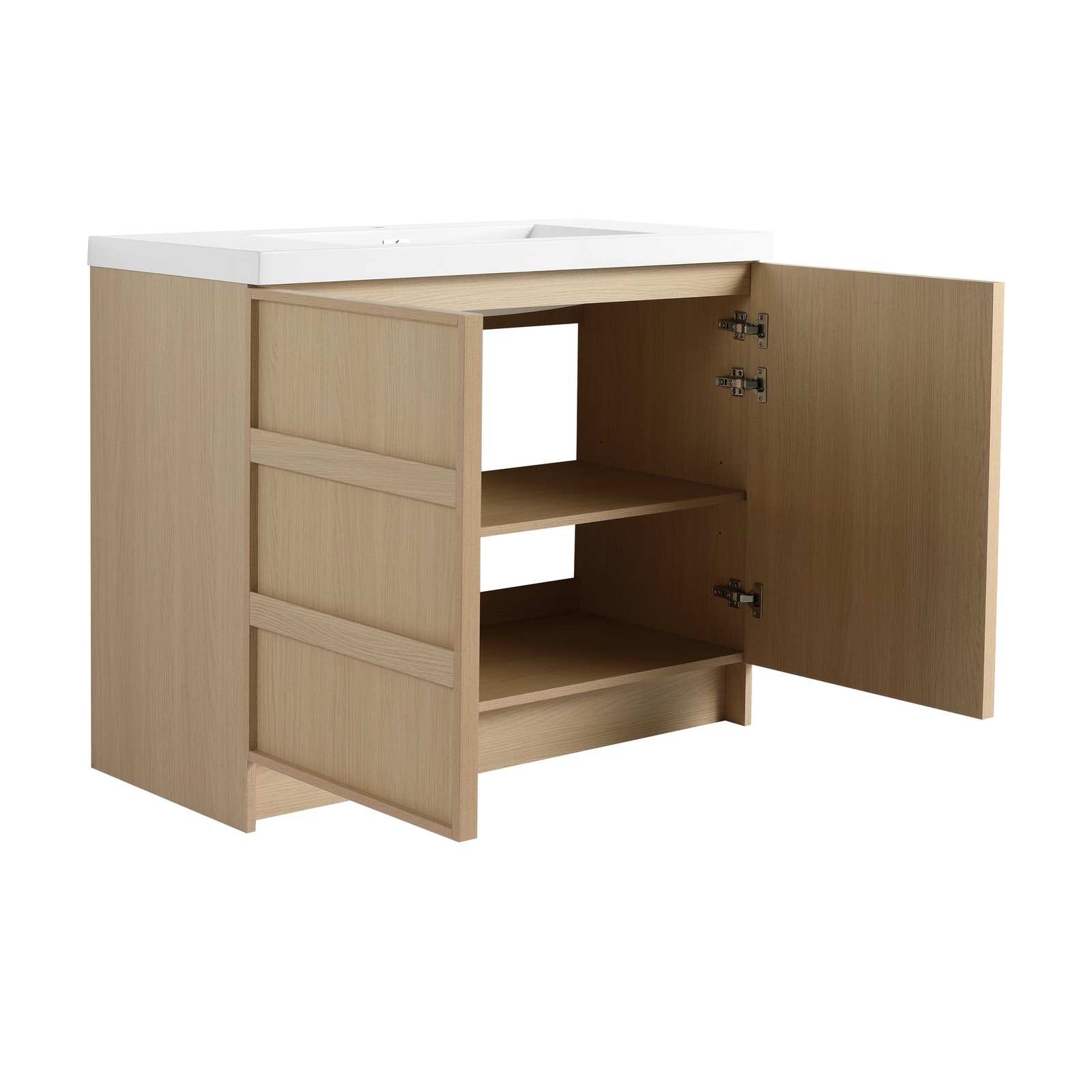 42 Inch Plywood Freestanding Bathroom Vanity Cabinet 2 Doors With Resin Sink Oak