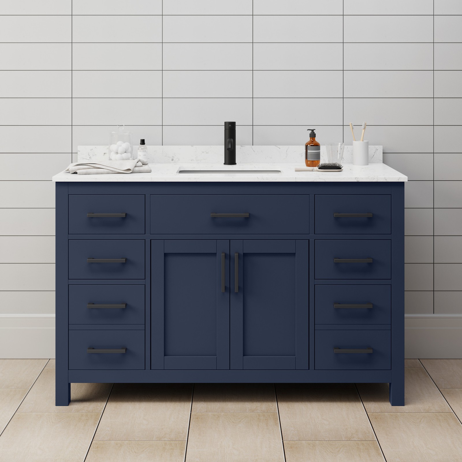 Wyndham Collection WCG242454S-UNSMXX Beckett 54″ – Dark Blue / Carrara Cultured