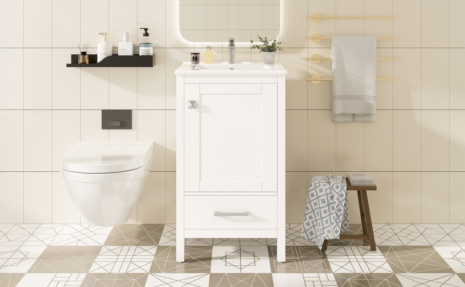20-Inch Modern Bathroom Vanity with Ceramic Sink & Soft-Close Drawer