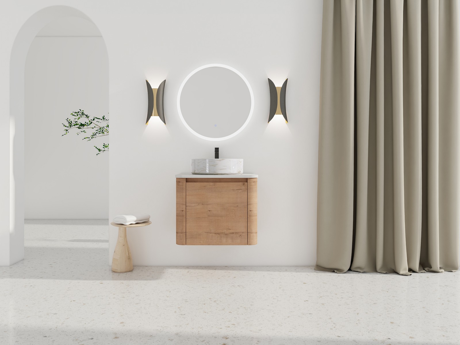 24 in Plywood Wall-Mounted Bathroom Vanity With Ceramic Vessel Sink Counter Top