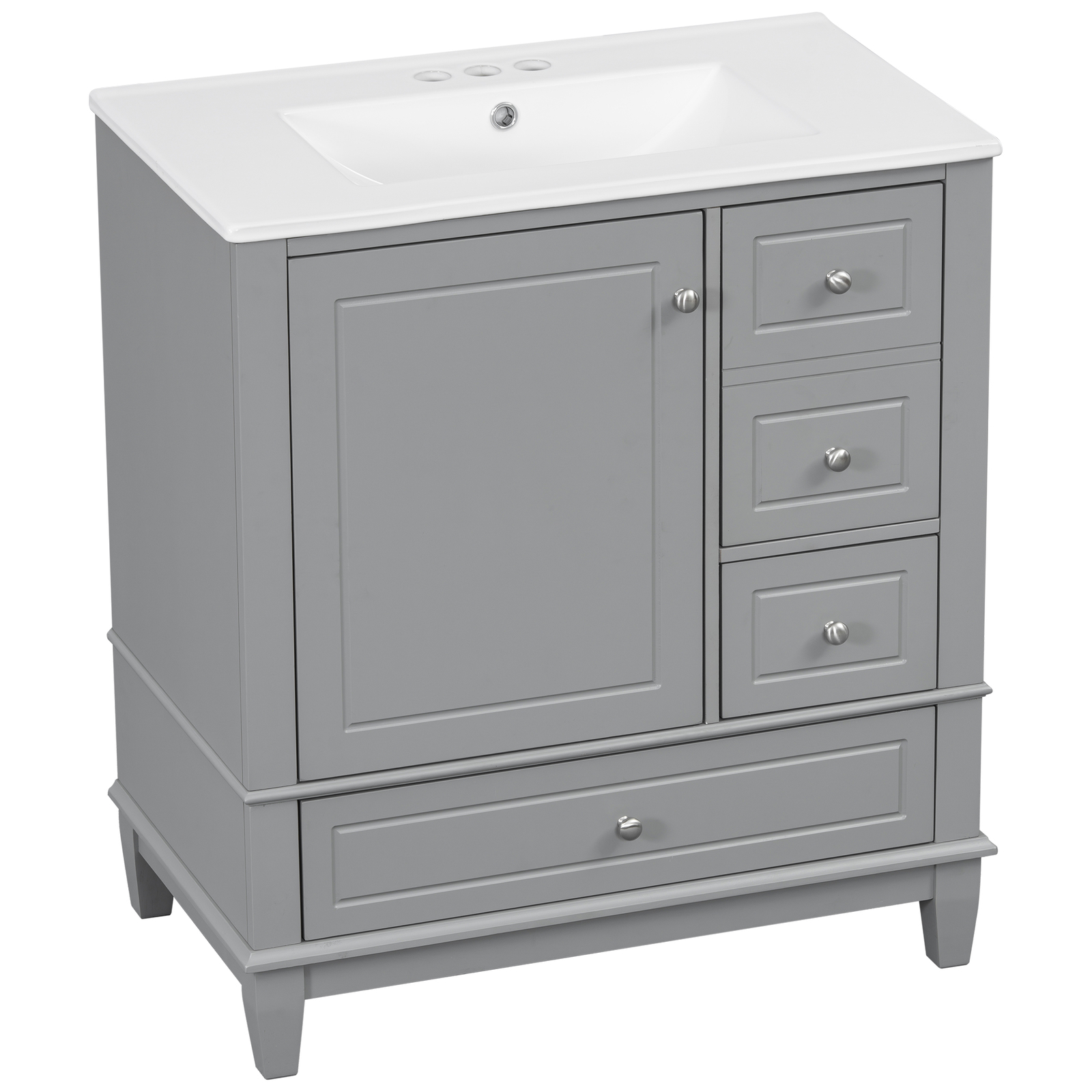 30″ Bathroom Vanity with Ceramic Sink Freestanding Solid Wood Storage Cabinet