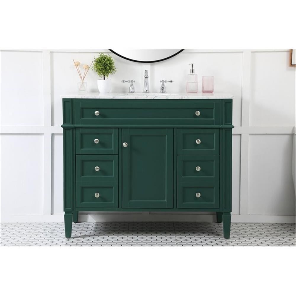 Elegant Decor Park Avenue 42″ Metal MDF Marble Single Bathroom Vanity in Green