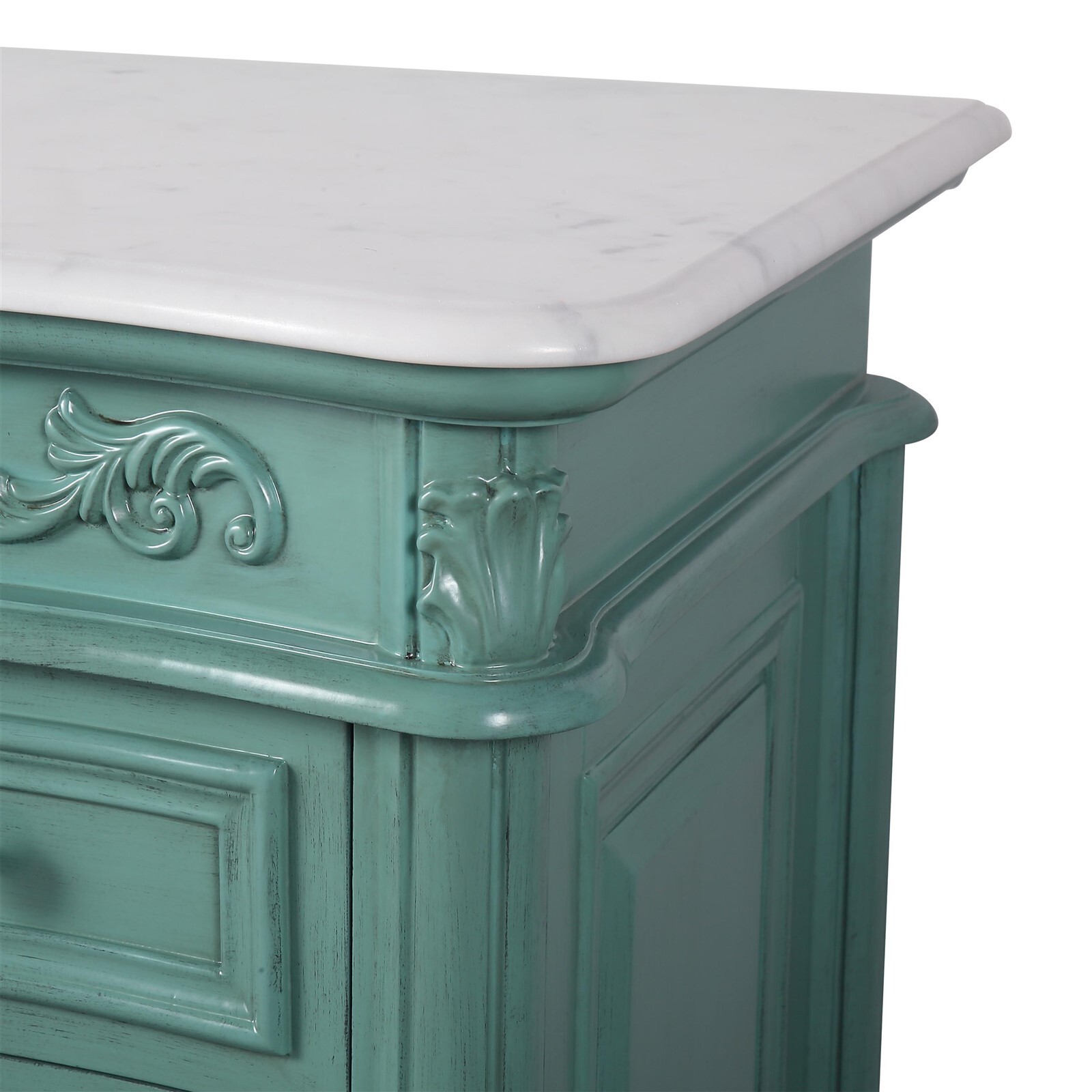 60″ Carrara White Marble Top Single Sink Bathroom Vanity Vintage Green Cabinet
